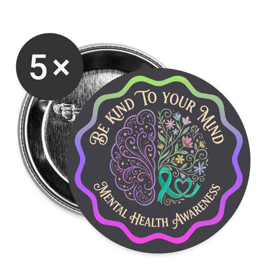 Mental Health Awareness Button Pin: Be Kind to Yourself - white