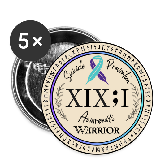 Suicide Prevention Awareness Warrior Button Pin Set (5-Pack, 2.2") - white
