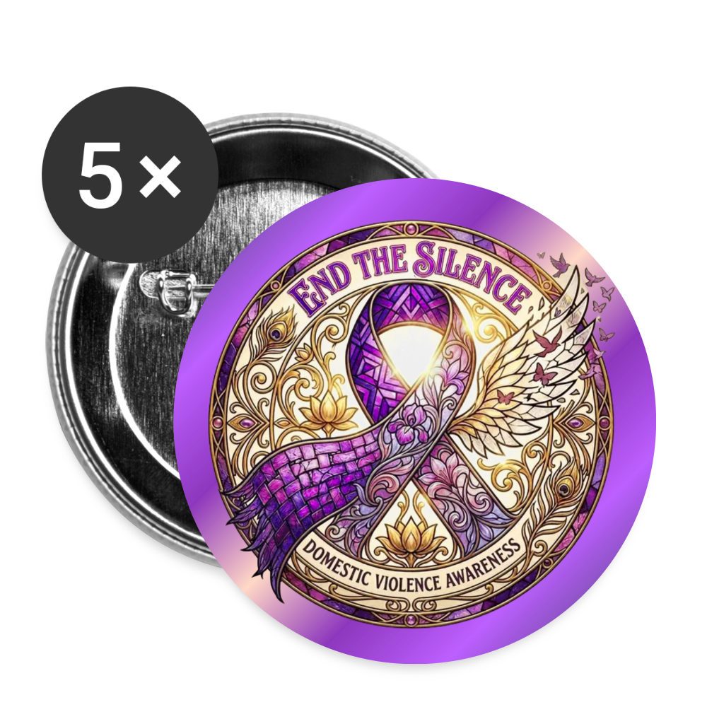 Domestic Violence Awareness Button Pin: End The Silence (5-Pack) - white