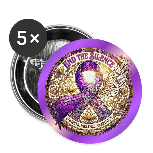 Domestic Violence Awareness Button Pin: End The Silence (5-Pack) - white