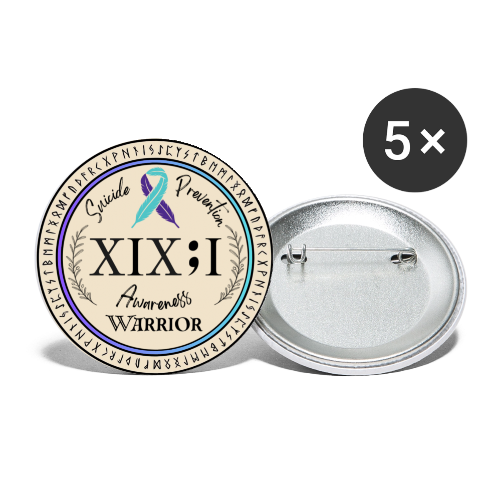 Suicide Prevention Awareness Warrior Button Pin Set (5-Pack, 2.2") - white