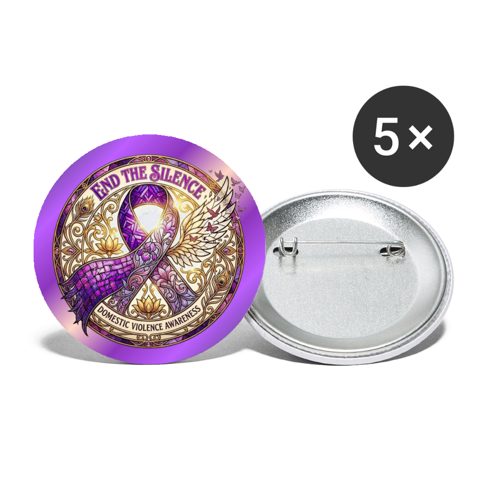 Domestic Violence Awareness Button Pin: End The Silence (5-Pack) - white
