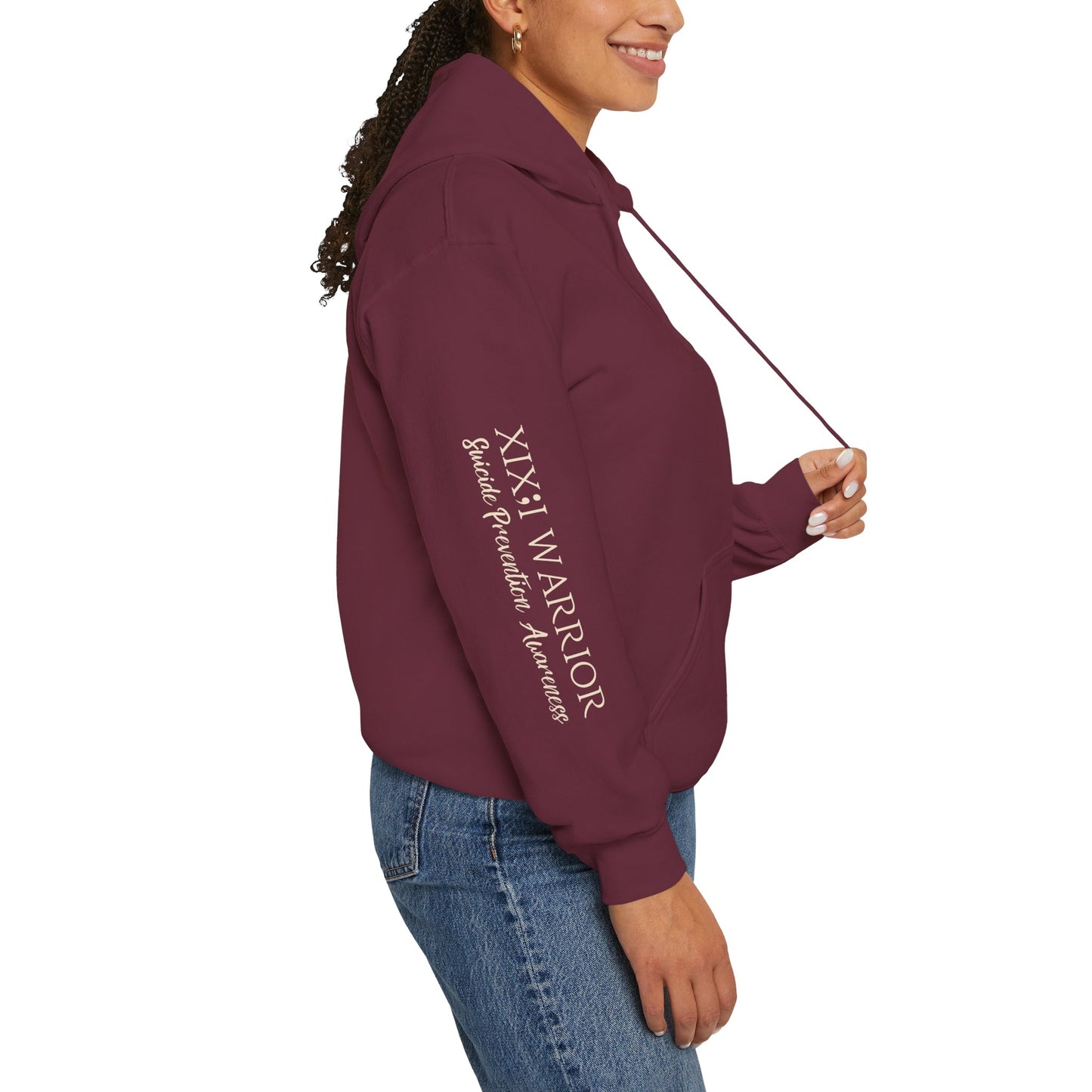 Pullover Hoodie: Suicide Awareness Warrior (XIX;I) Teal & Purple Support Ribbon