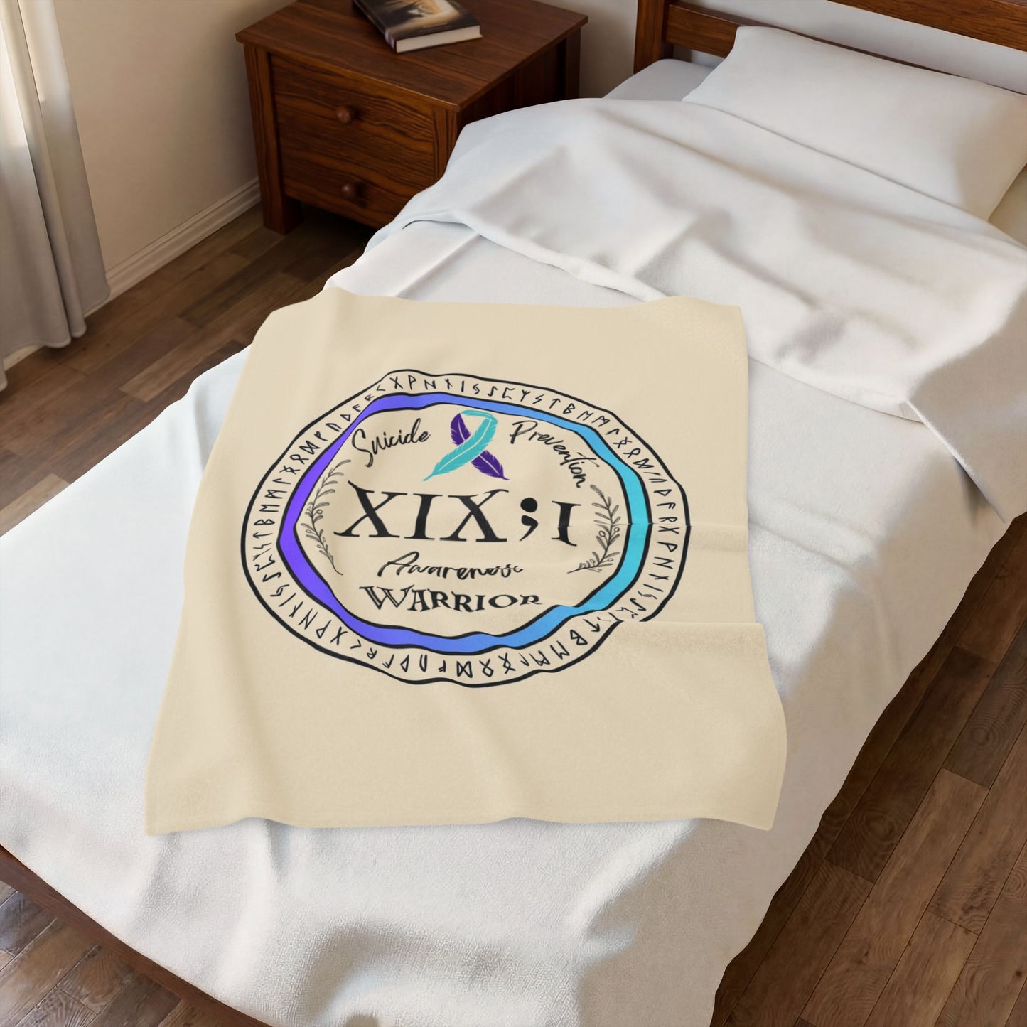 Velveteen Plush Blanket: Suicide Prevention Awareness Warrior XIX;I Teal and Purple Glow