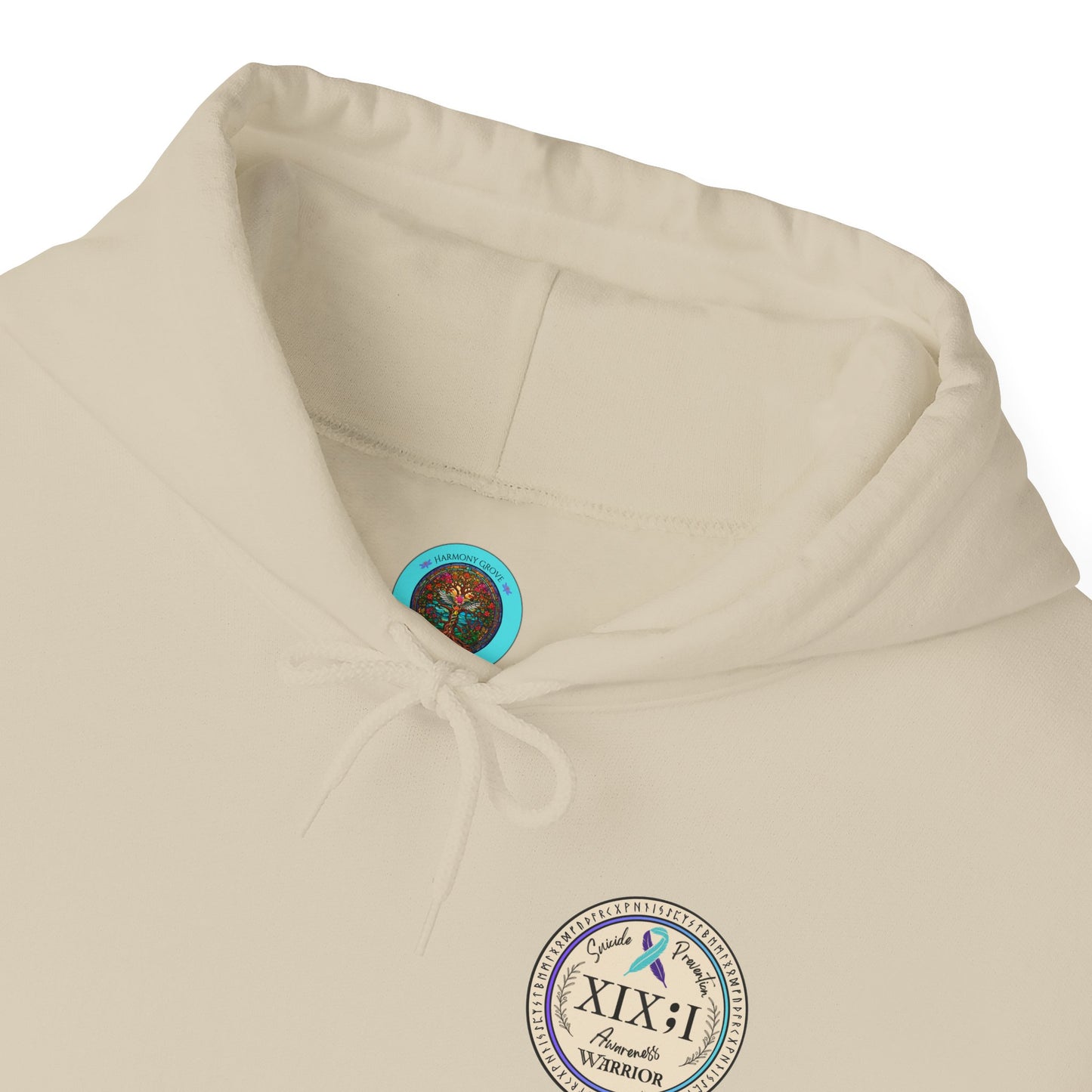 Pullover Hoodie: Suicide Awareness Warrior (XIX;I) Teal & Purple Support Ribbon