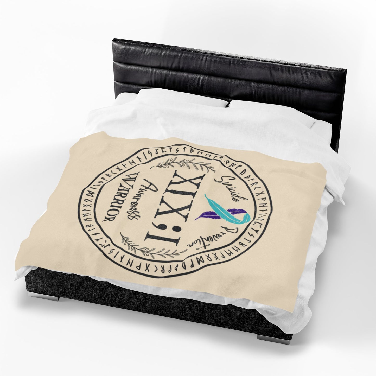 Velveteen Plush Blanket: Serene Suicide Awareness Warrior (XIX;I) Teal & Purple Support Ribbon