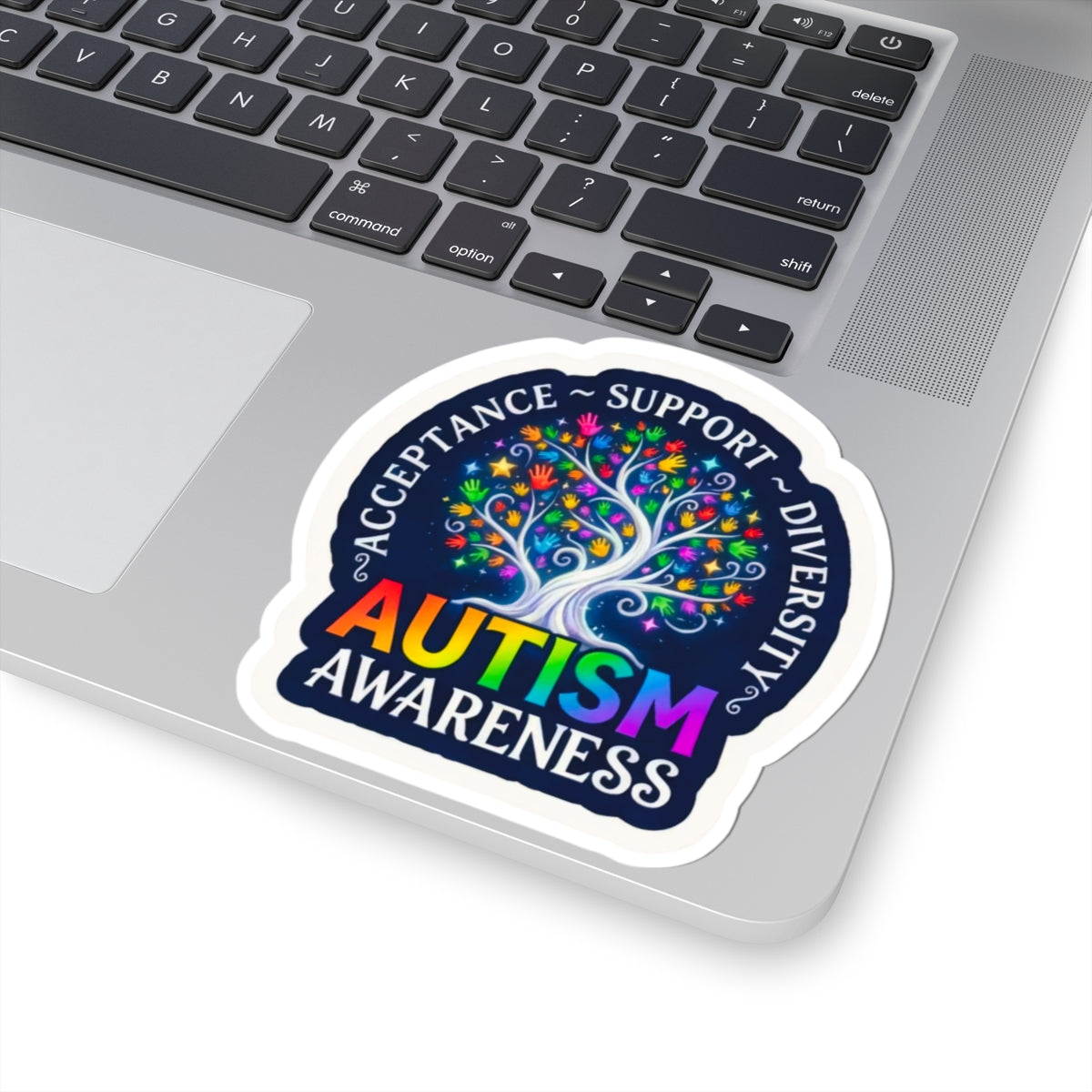 Kiss-Cut Sticker: "Acceptance • Support • Diversity" Autism Awareness Rainbow Tree