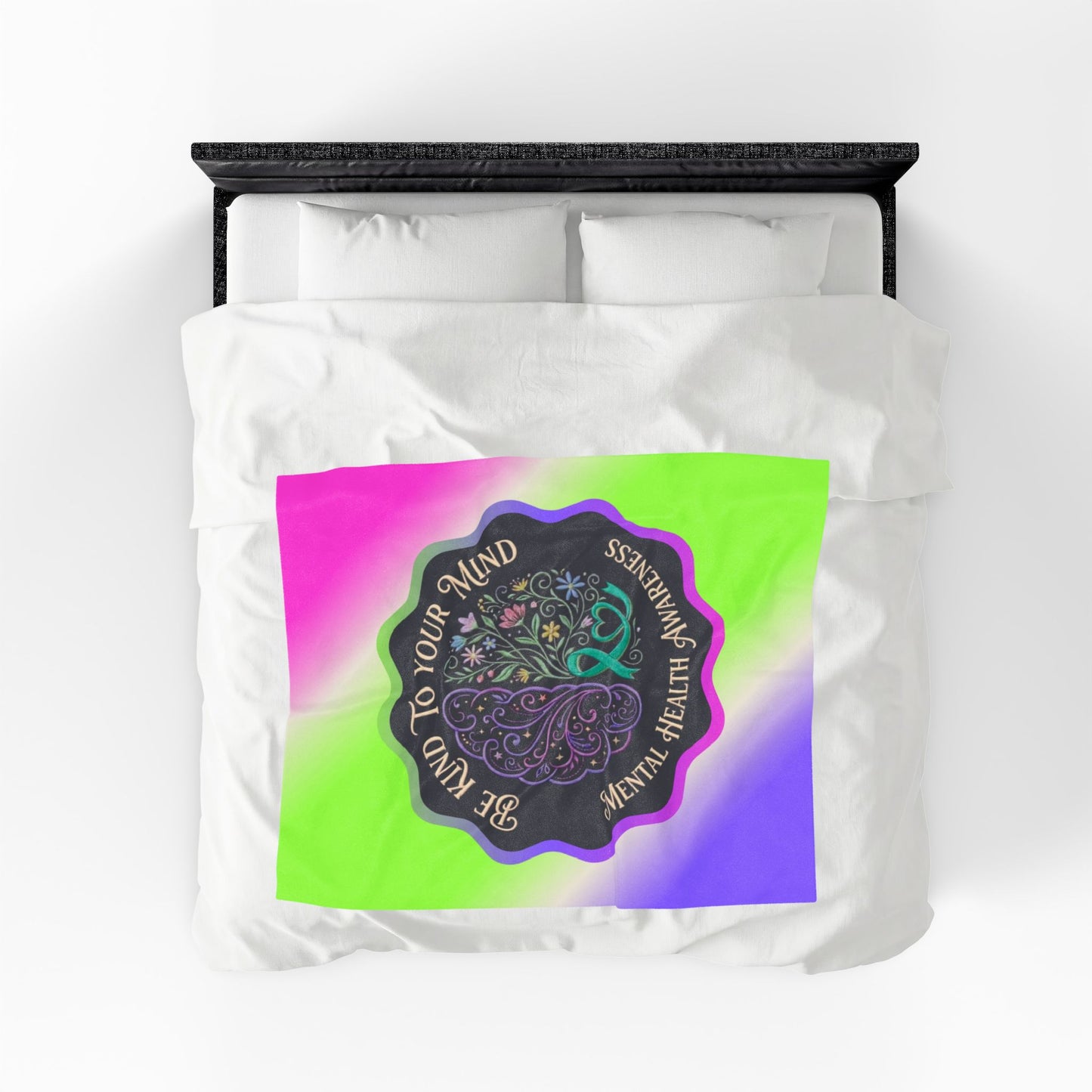 Velveteen Plush Blanket: "Be Kind to Your Mind" Mental Health Awareness Throw