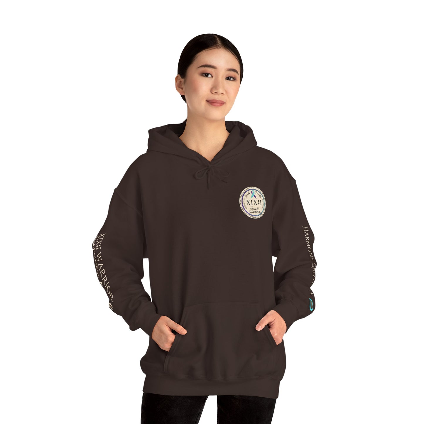 Pullover Hoodie: Suicide Awareness Warrior (XIX;I) Teal & Purple Support Ribbon