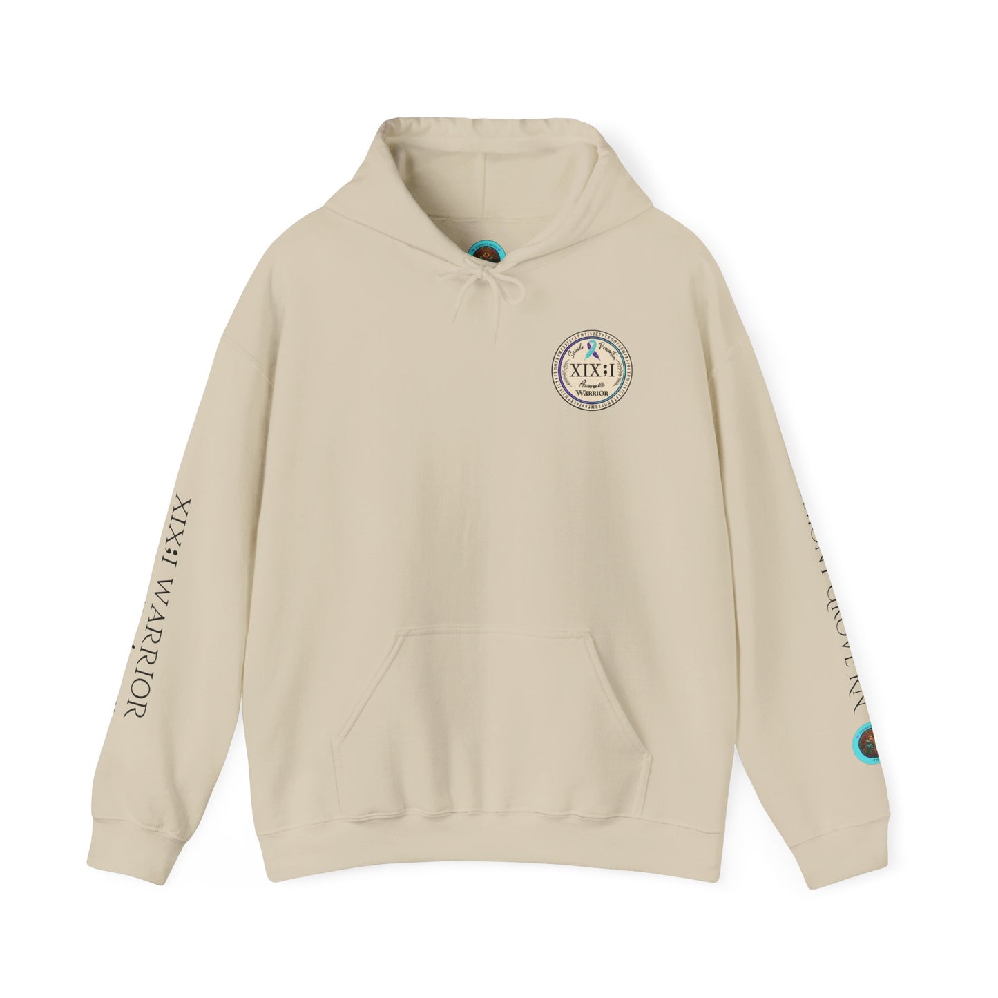 Pullover Hoodie: Suicide Awareness Warrior (XIX;I) Teal & Purple Support Ribbon