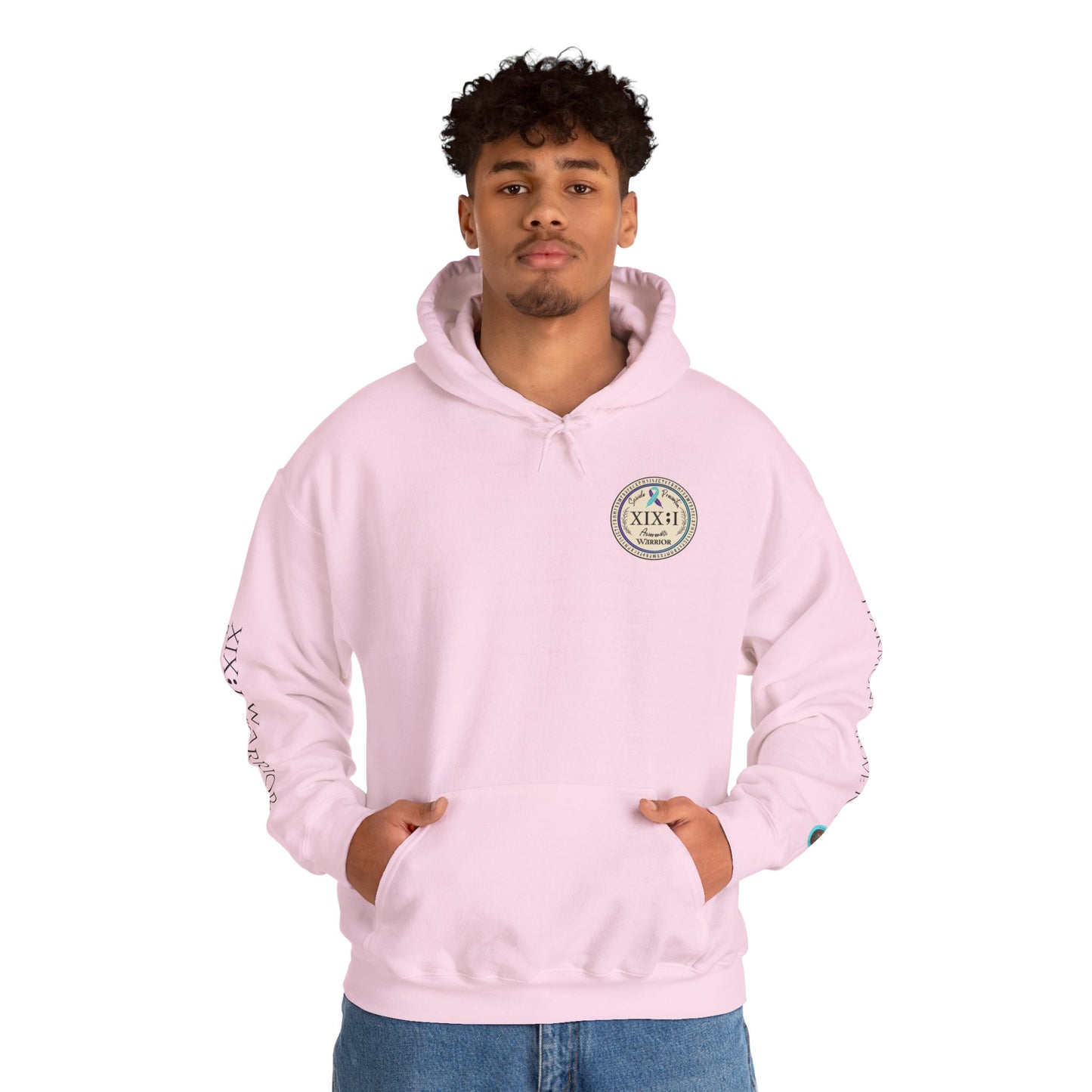 Pullover Hoodie: Suicide Awareness Warrior (XIX;I) Teal & Purple Support Ribbon