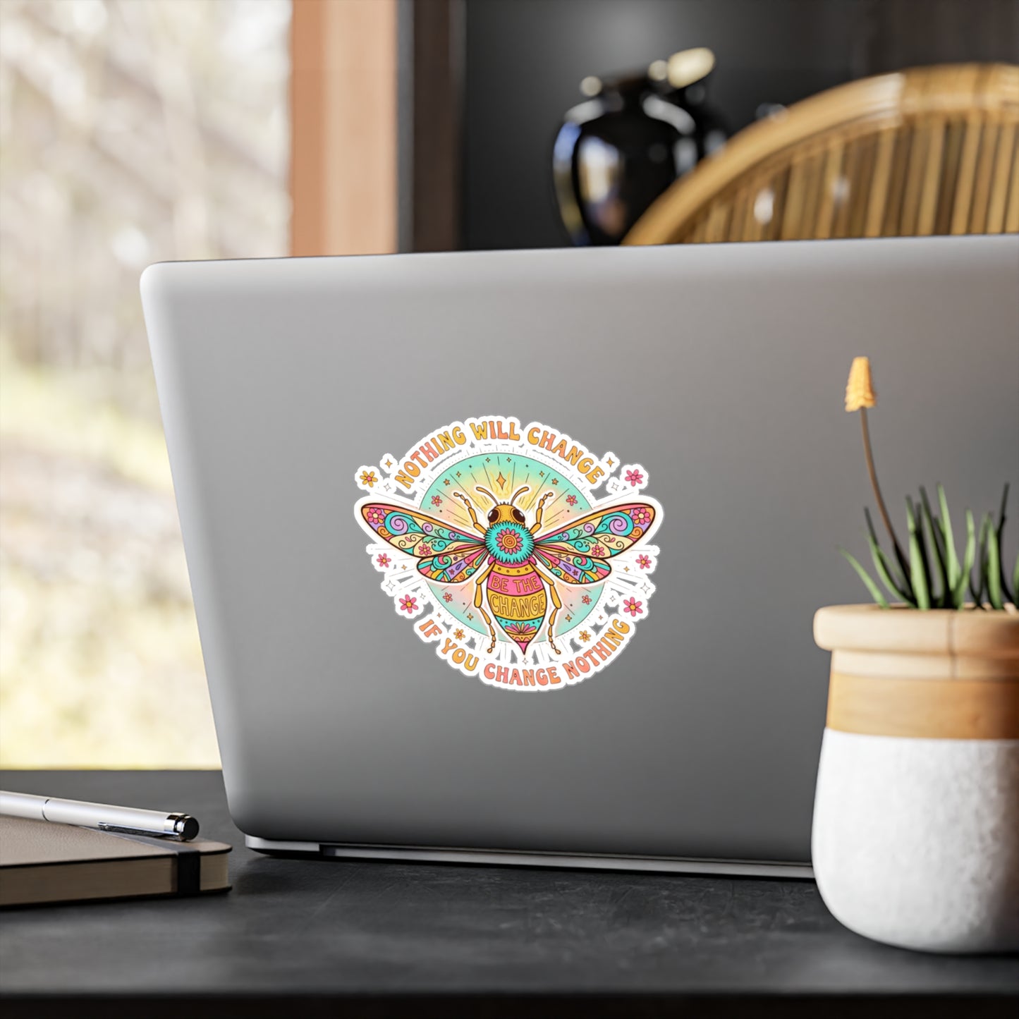 All-Weather Vinyl Decal: "Nothing Will Change If You Change Nothing" Bee