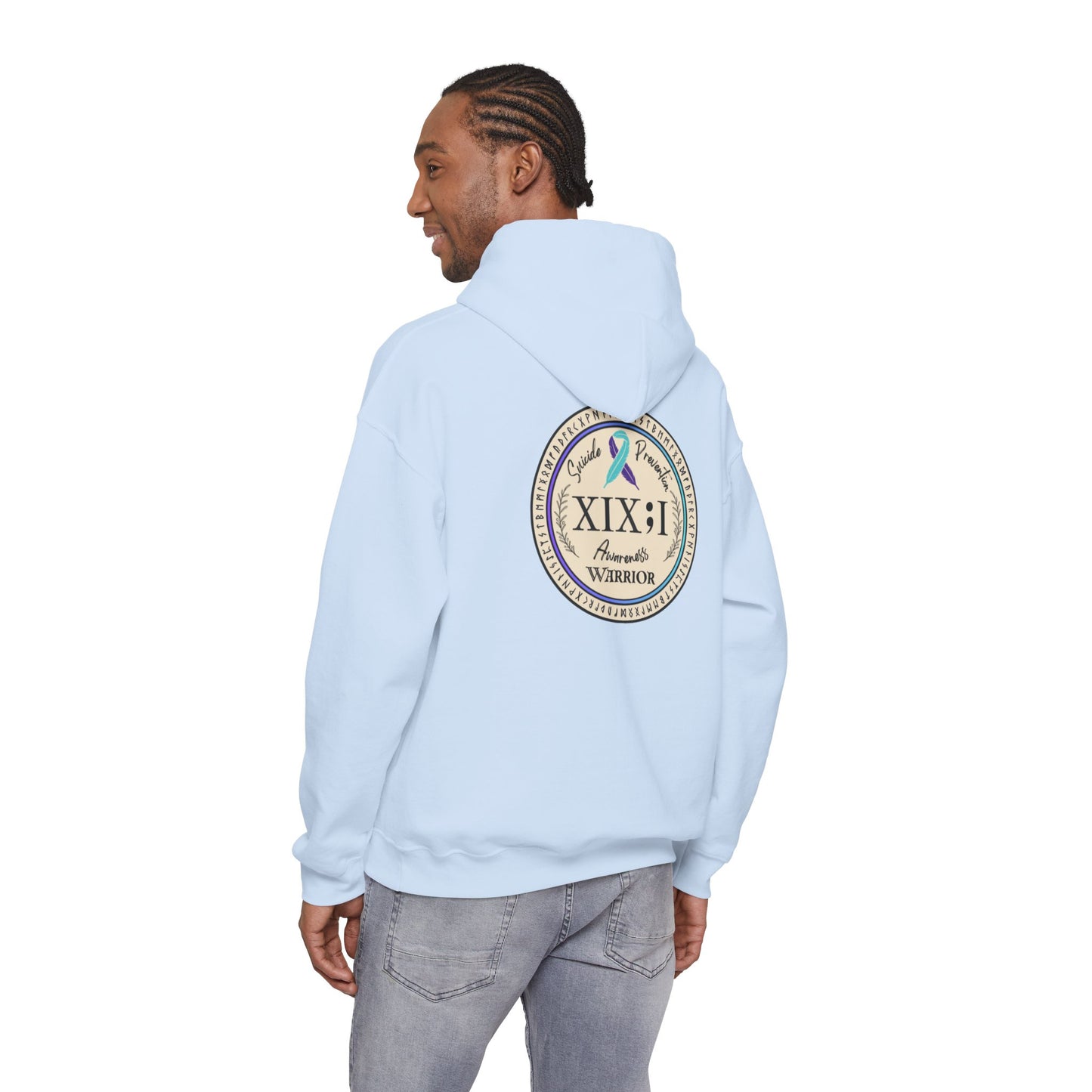 Pullover Hoodie: Suicide Awareness Warrior (XIX;I) Teal & Purple Support Ribbon