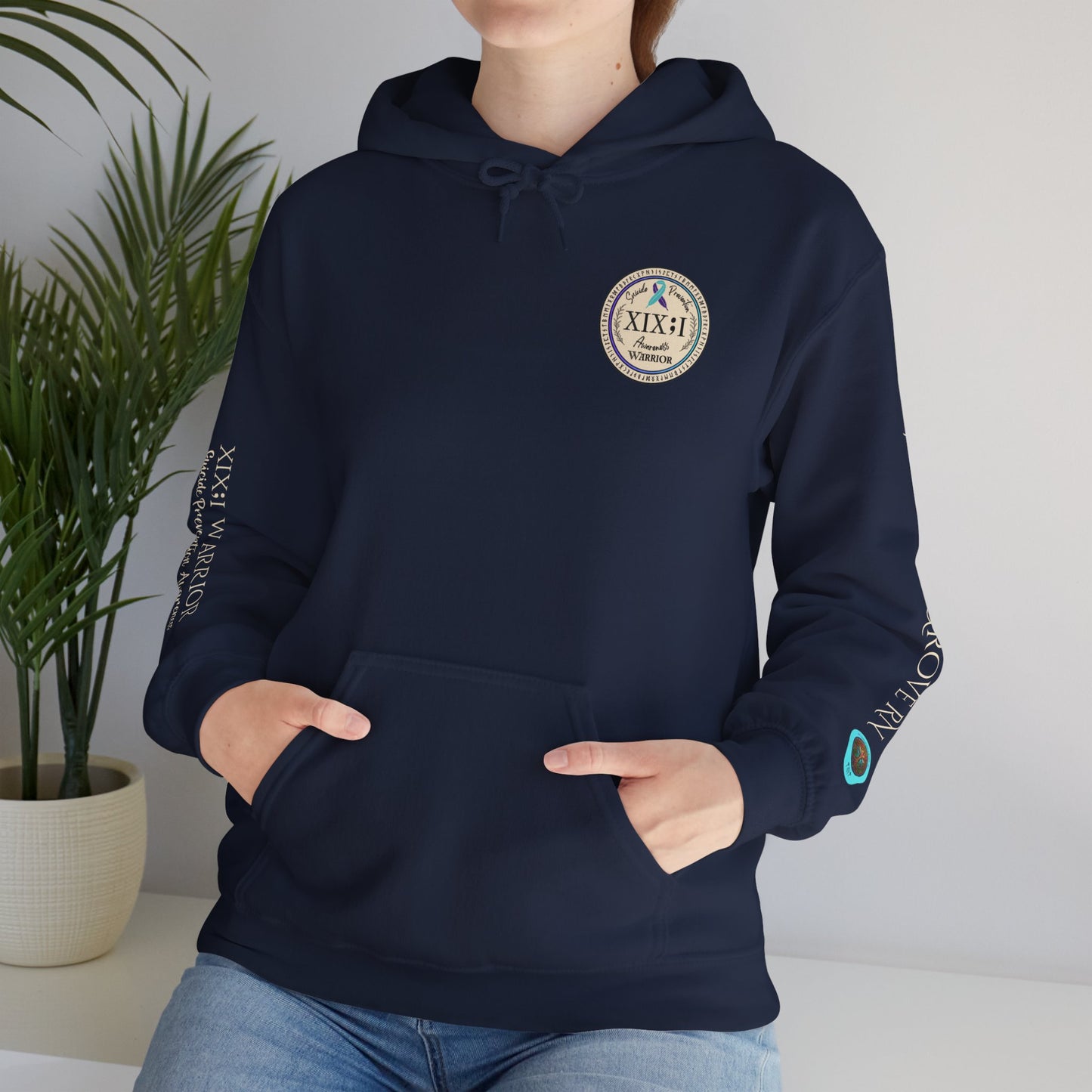 Pullover Hoodie: Suicide Awareness Warrior (XIX;I) Teal & Purple Support Ribbon