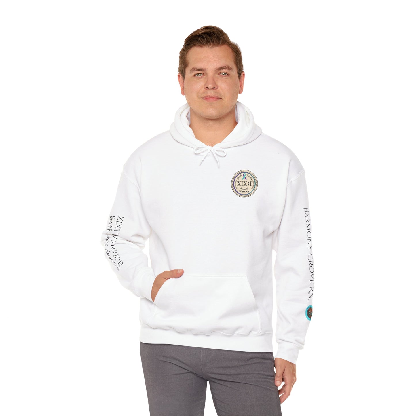 Pullover Hoodie: Suicide Awareness Warrior (XIX;I) Teal & Purple Support Ribbon