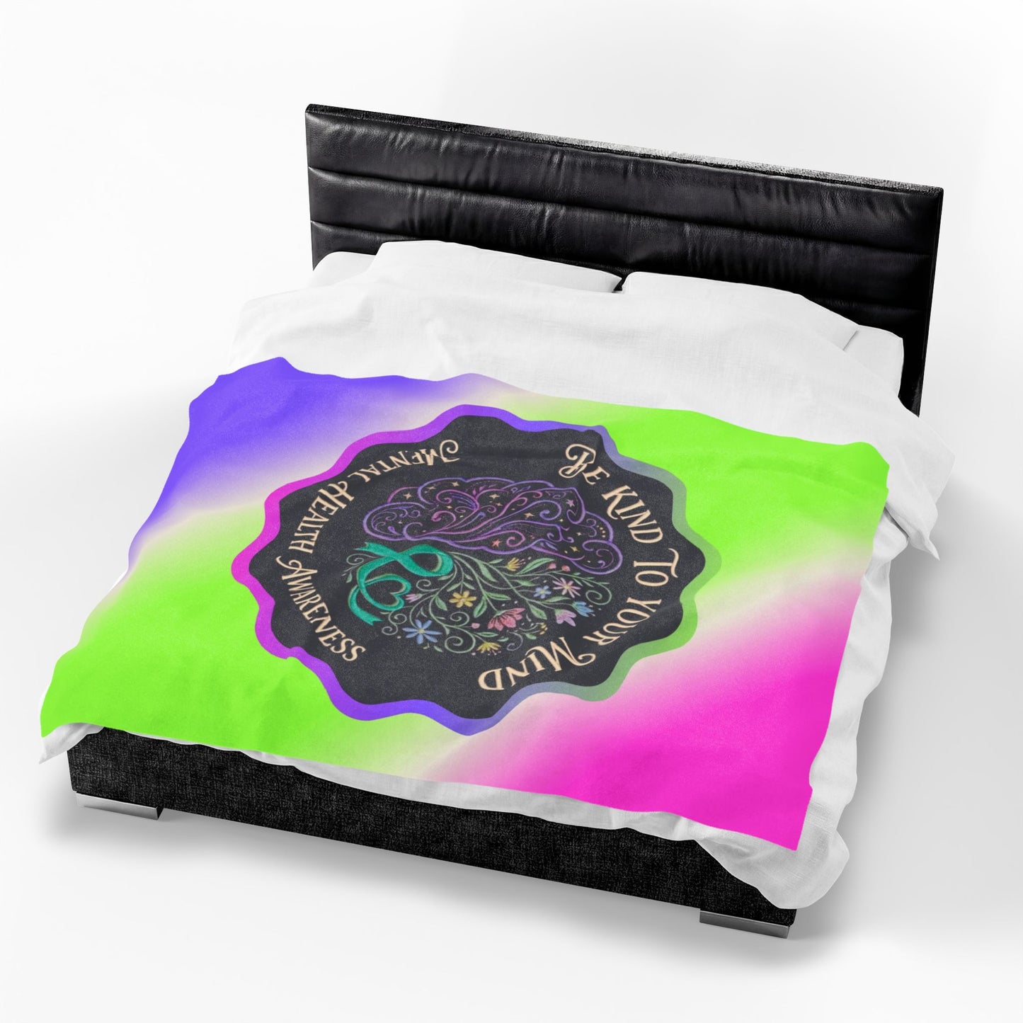 Velveteen Plush Blanket: "Be Kind to Your Mind" Mental Health Awareness Throw