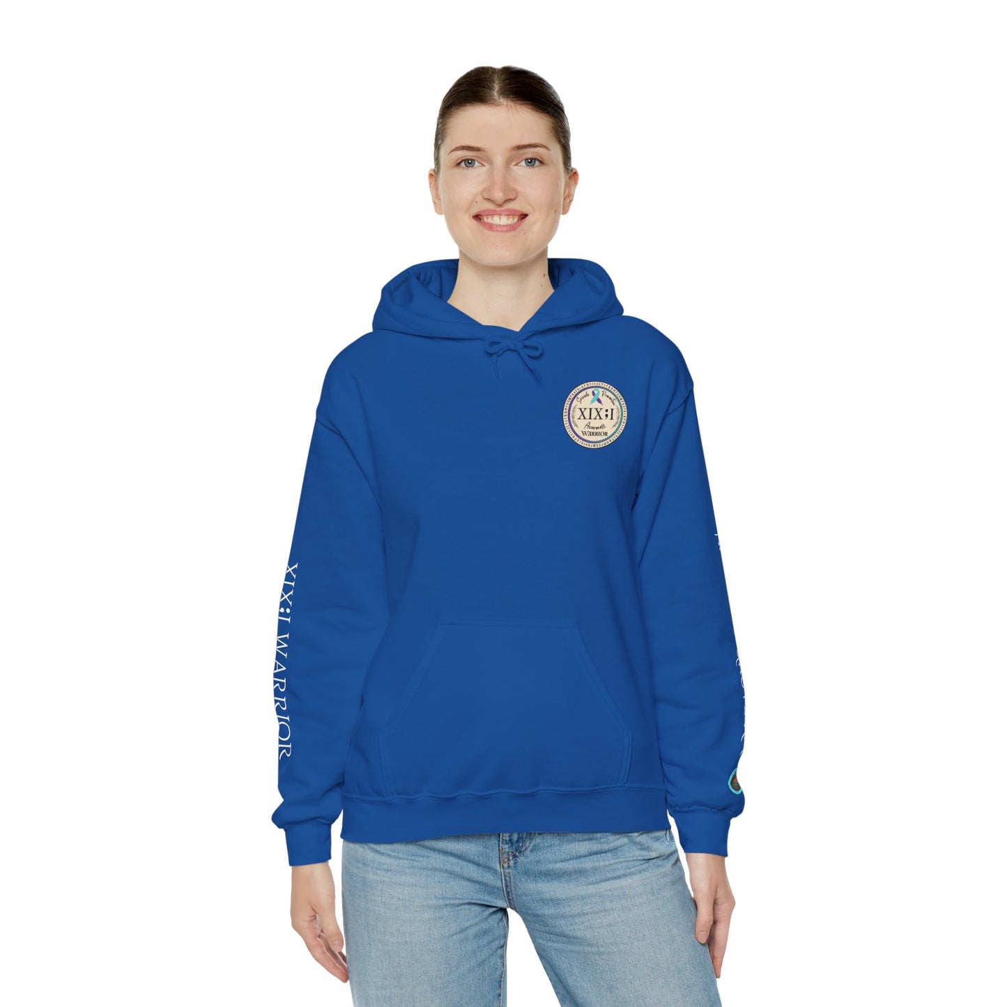 Pullover Hoodie: Suicide Awareness Warrior (XIX;I) Teal & Purple Support Ribbon