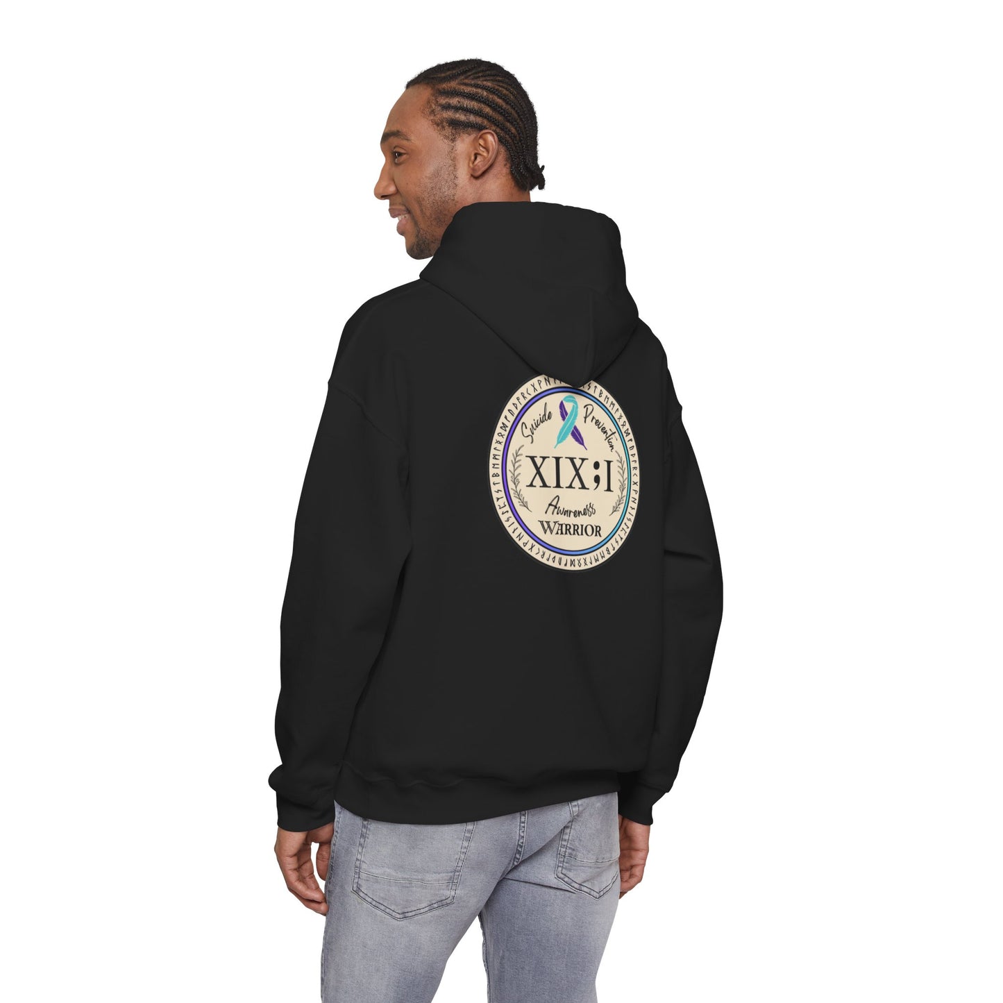 Pullover Hoodie: Suicide Awareness Warrior (XIX;I) Teal & Purple Support Ribbon