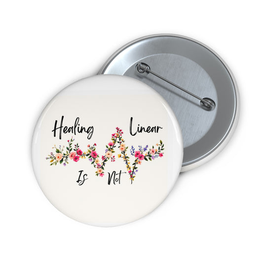 Floral EKG Healing Pin Button - "Healing Is Not Linear"