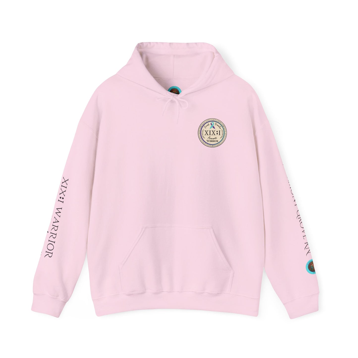 Pullover Hoodie: Suicide Awareness Warrior (XIX;I) Teal & Purple Support Ribbon