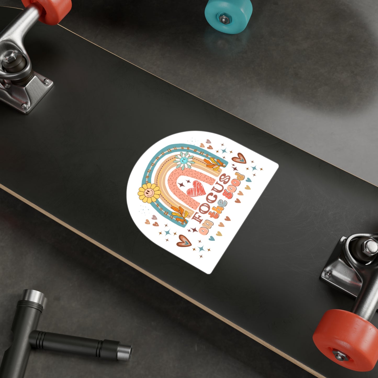 All-Weather Vinyl Decal: “Focus on the Good” Rainbow Heart