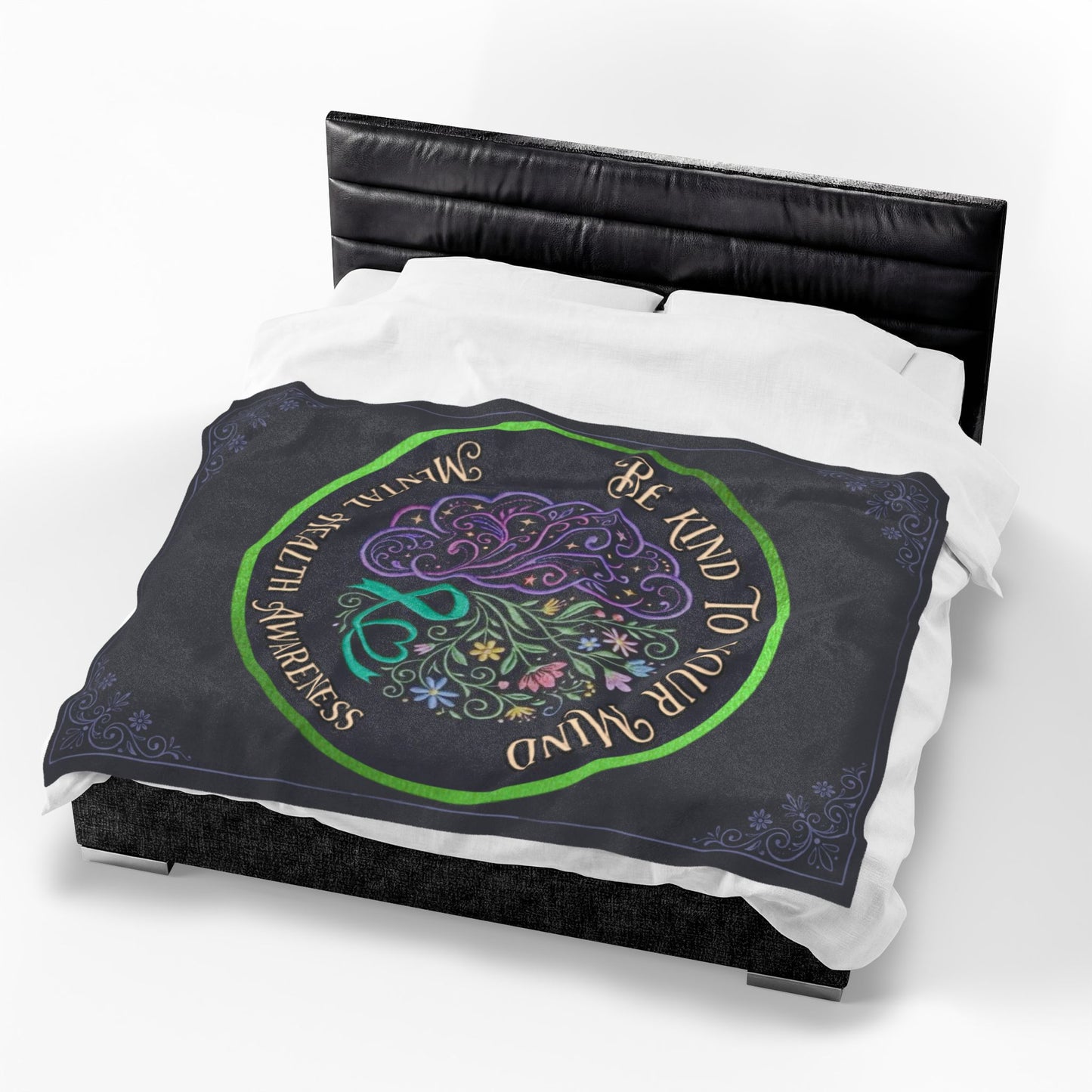 Mental Health Awareness Velveteen Blanket:"Be Kind to Your Mind" Plush Throw