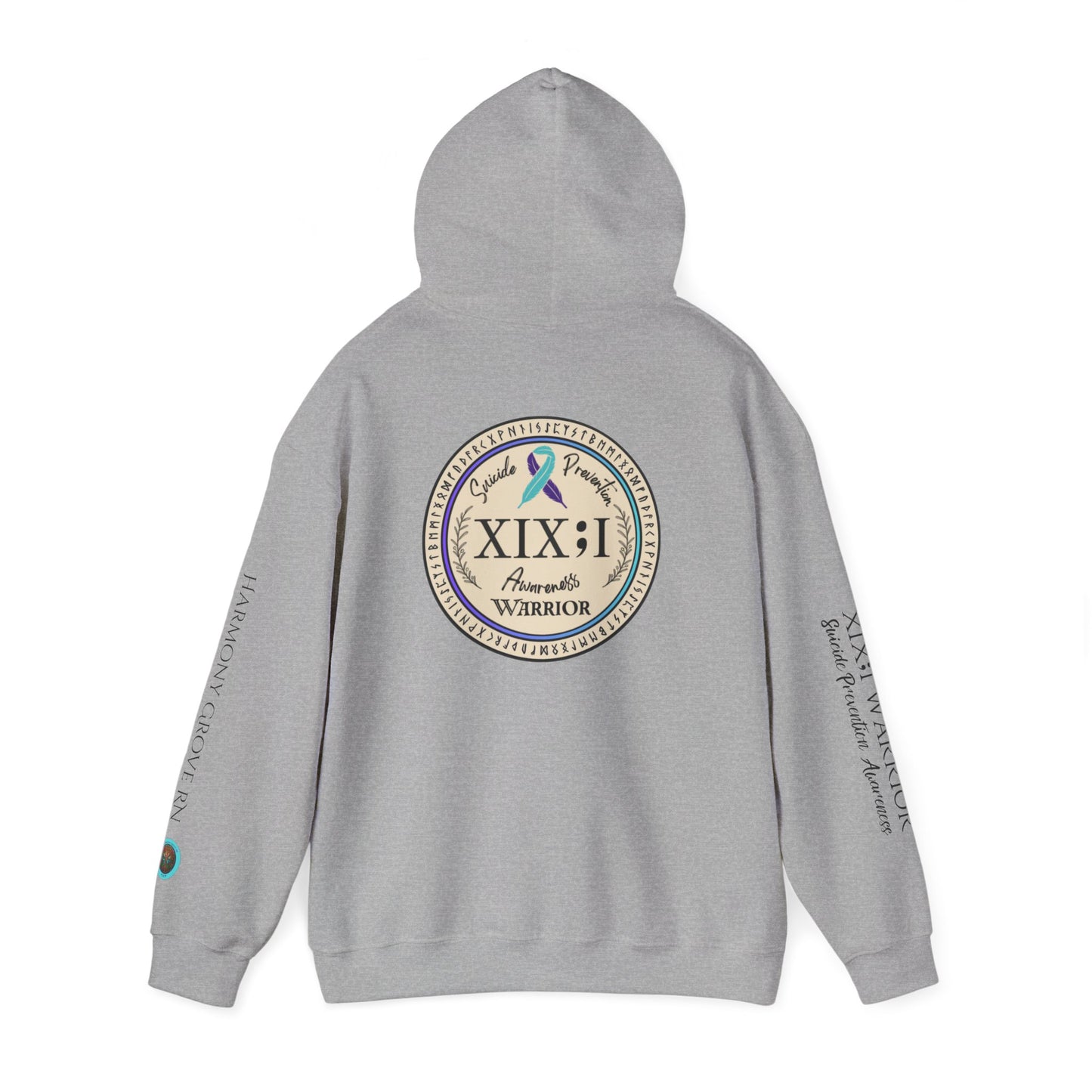 Pullover Hoodie: Suicide Awareness Warrior (XIX;I) Teal & Purple Support Ribbon