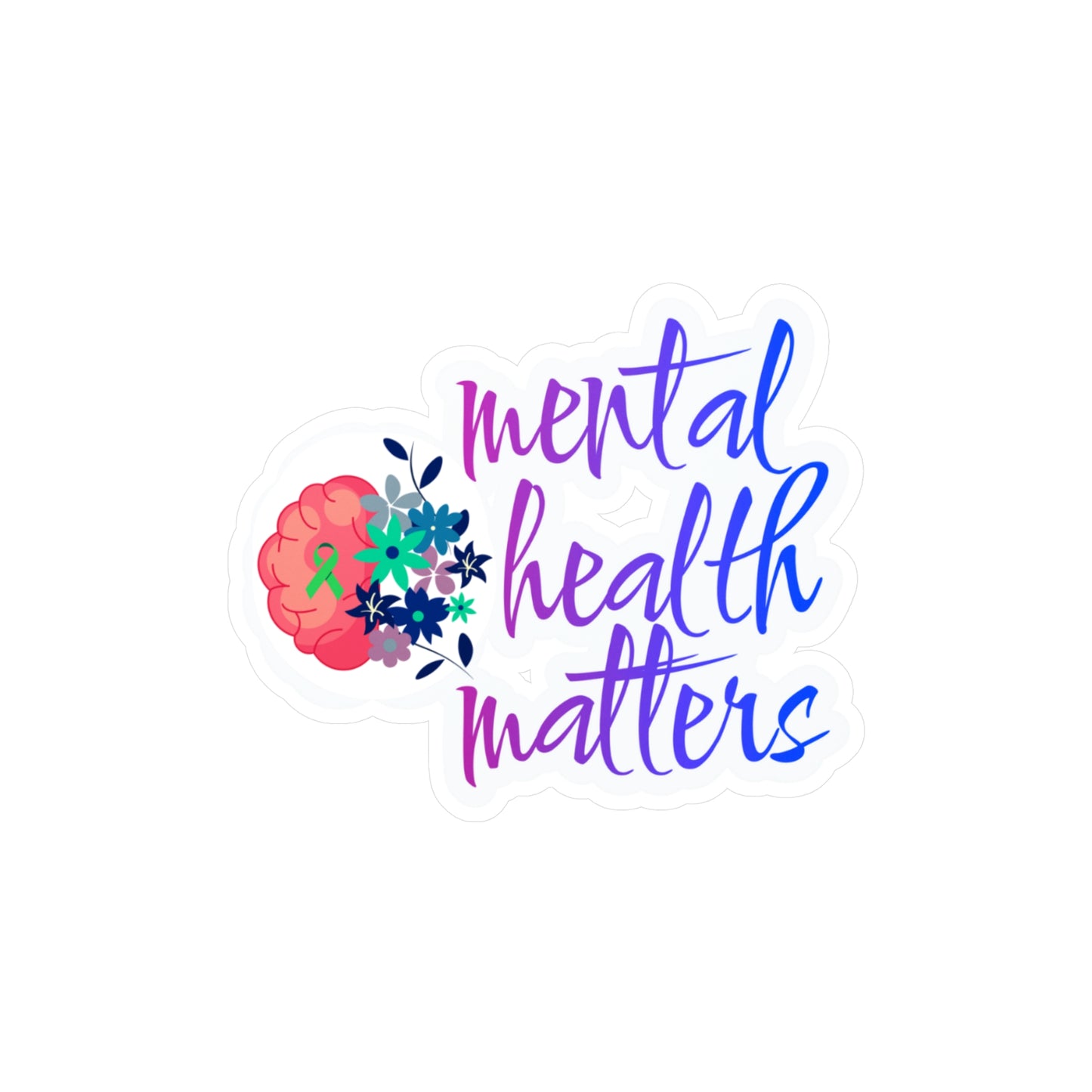 All-Weather Vinyl Decal: Mental Health Matters with Brain & Floral Design