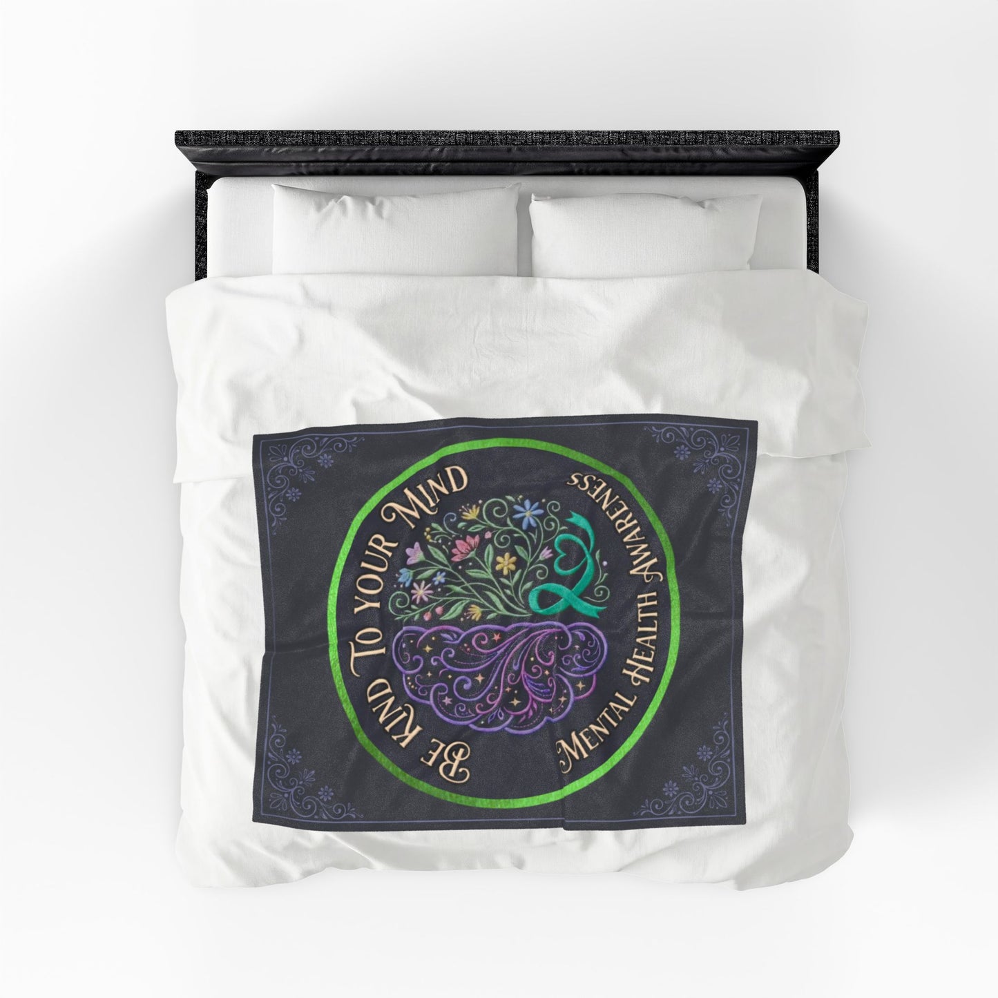 Mental Health Awareness Velveteen Blanket:"Be Kind to Your Mind" Plush Throw