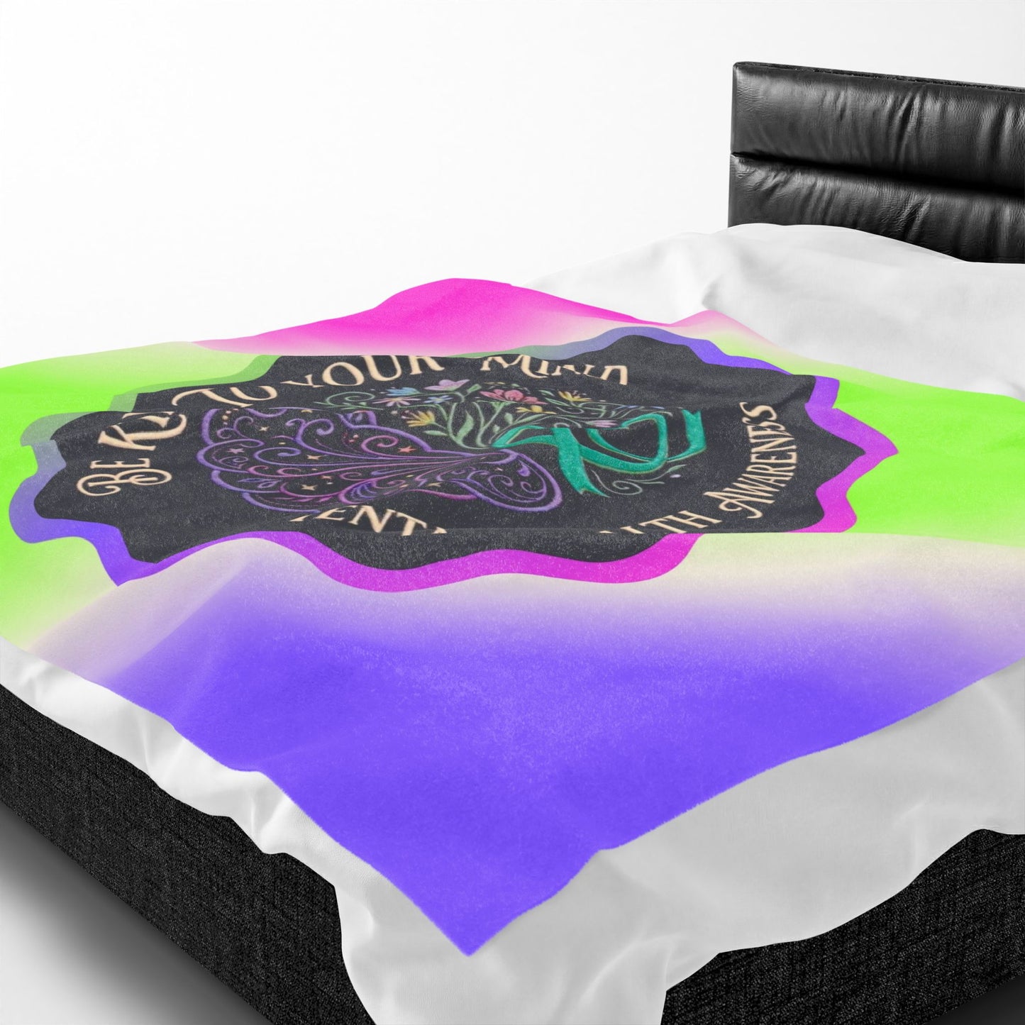 Velveteen Plush Blanket: "Be Kind to Your Mind" Mental Health Awareness Throw