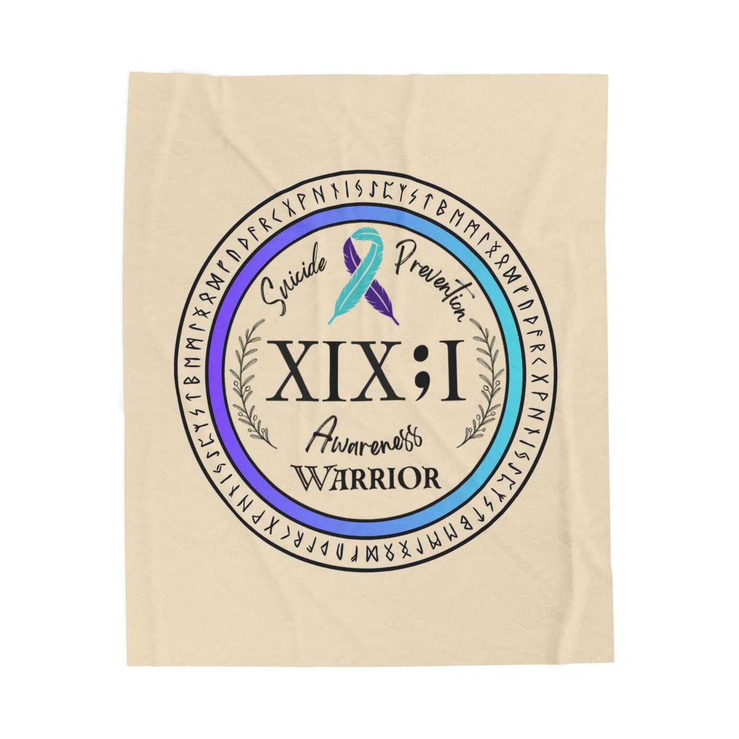 Velveteen Plush Blanket: Suicide Prevention Awareness Warrior XIX;I Teal and Purple Glow