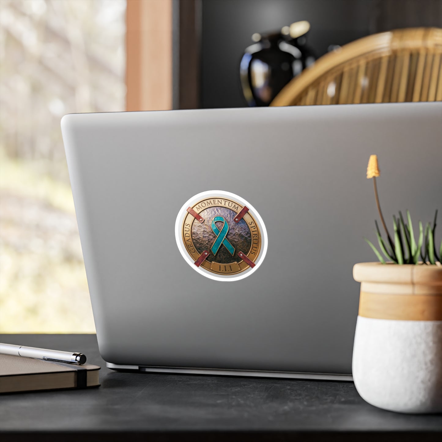 All-Weather Vinyl Decal: PTSD Awareness Ribbon Crest