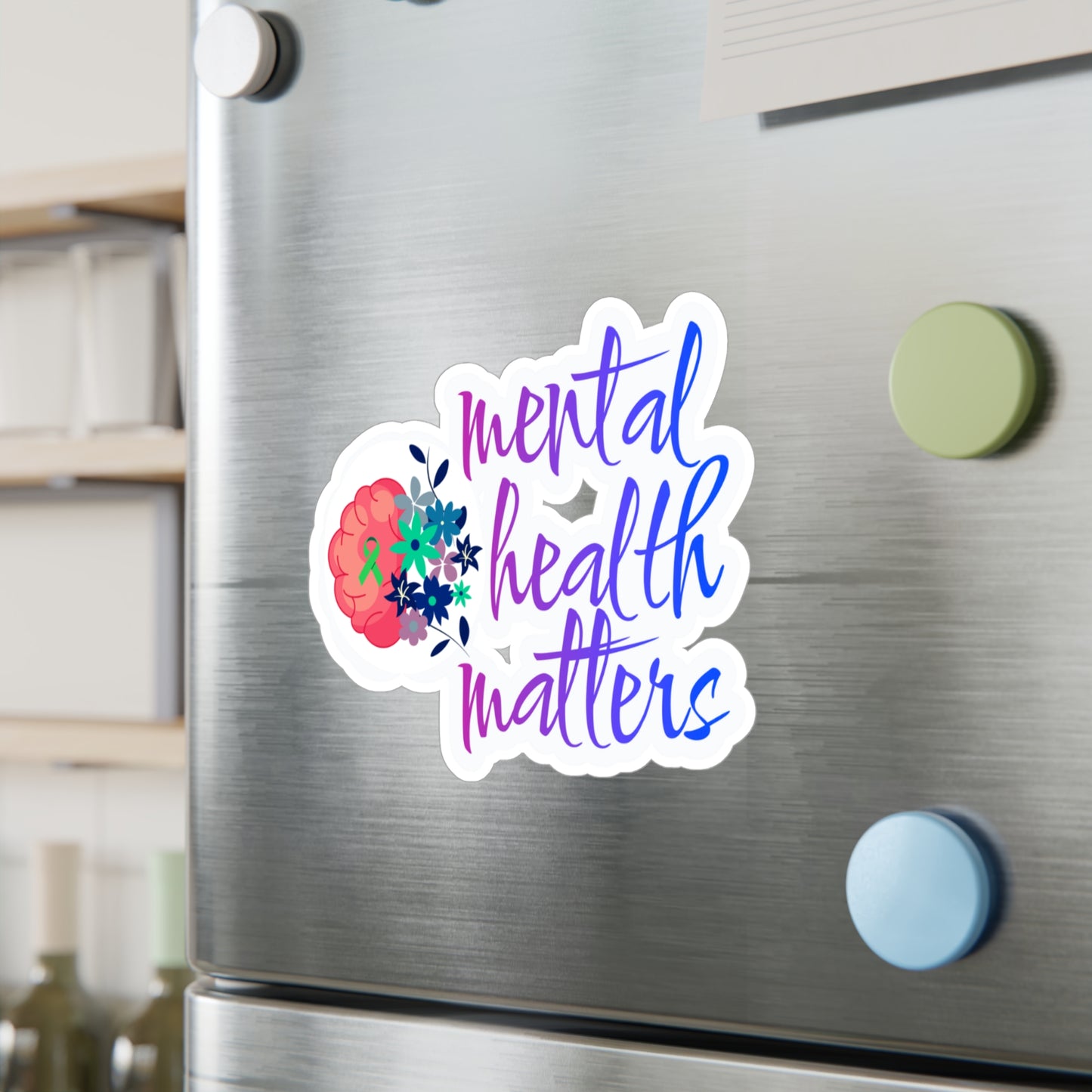 All-Weather Vinyl Decal: Mental Health Matters with Brain & Floral Design