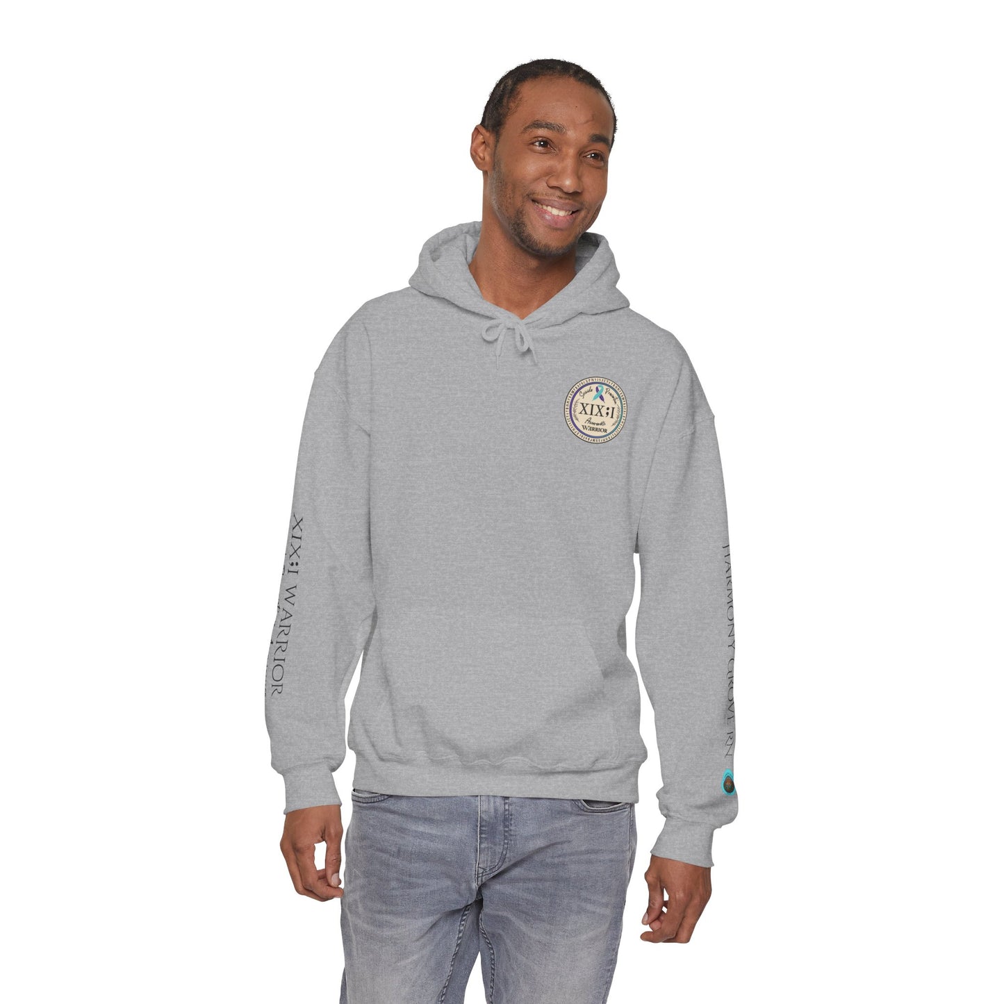 Pullover Hoodie: Suicide Awareness Warrior (XIX;I) Teal & Purple Support Ribbon