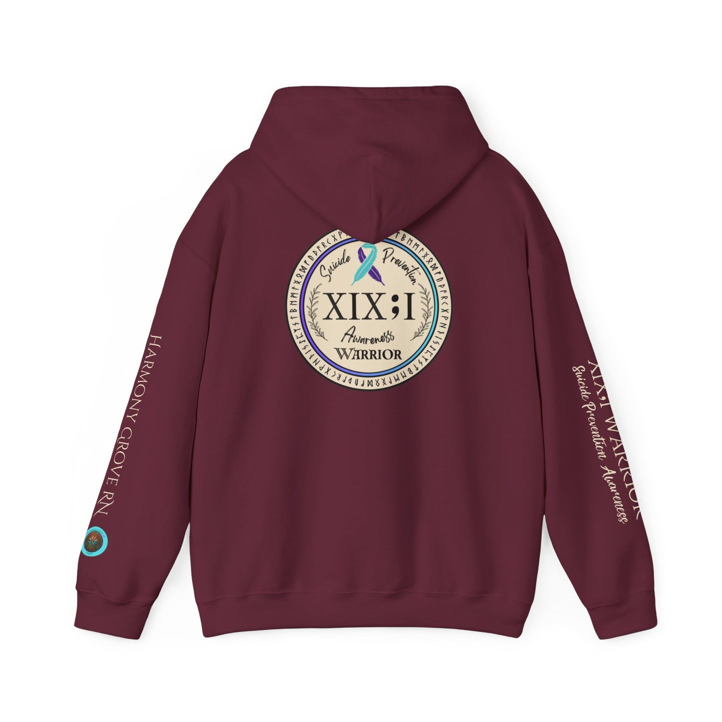 Pullover Hoodie: Suicide Awareness Warrior (XIX;I) Teal & Purple Support Ribbon