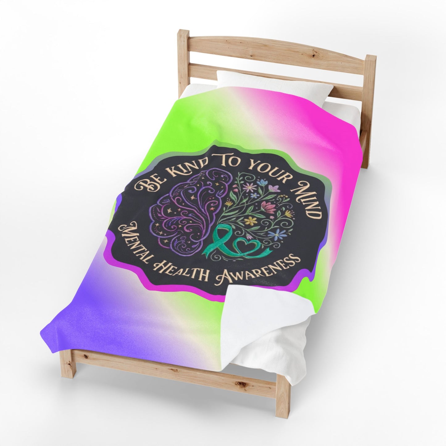 Velveteen Plush Blanket: "Be Kind to Your Mind" Mental Health Awareness Throw