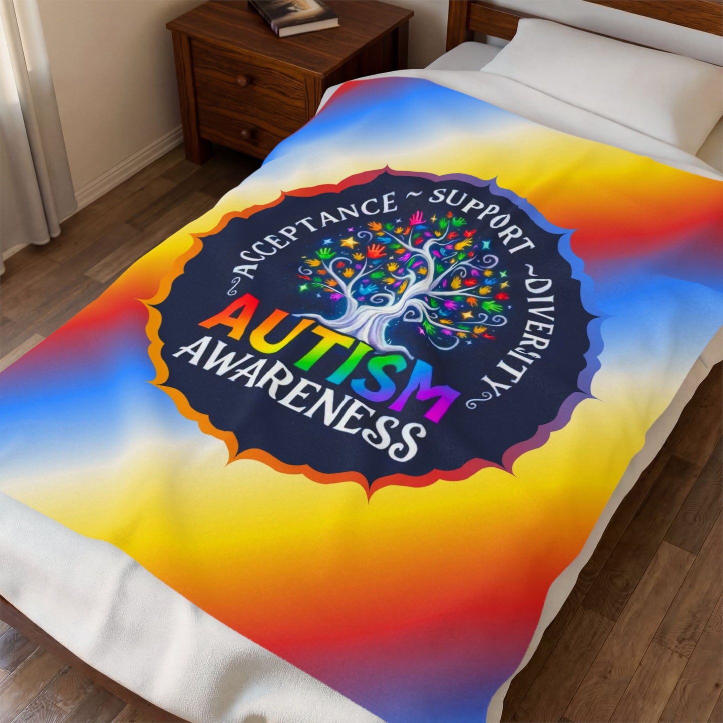 Velveteen Plush Blanket: "Acceptance • Support • Diversity" Autism Awareness