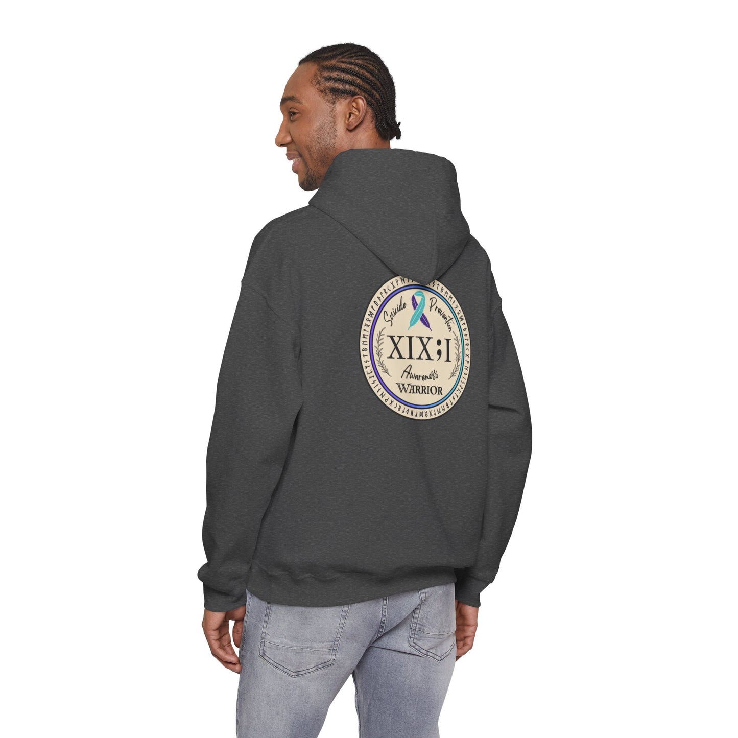 Pullover Hoodie: Suicide Awareness Warrior (XIX;I) Teal & Purple Support Ribbon