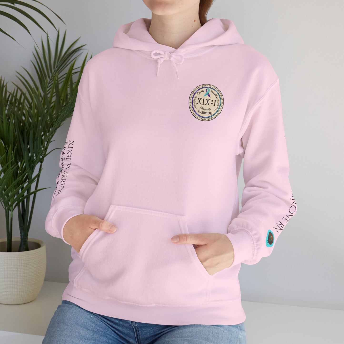 Pullover Hoodie: Suicide Awareness Warrior (XIX;I) Teal & Purple Support Ribbon