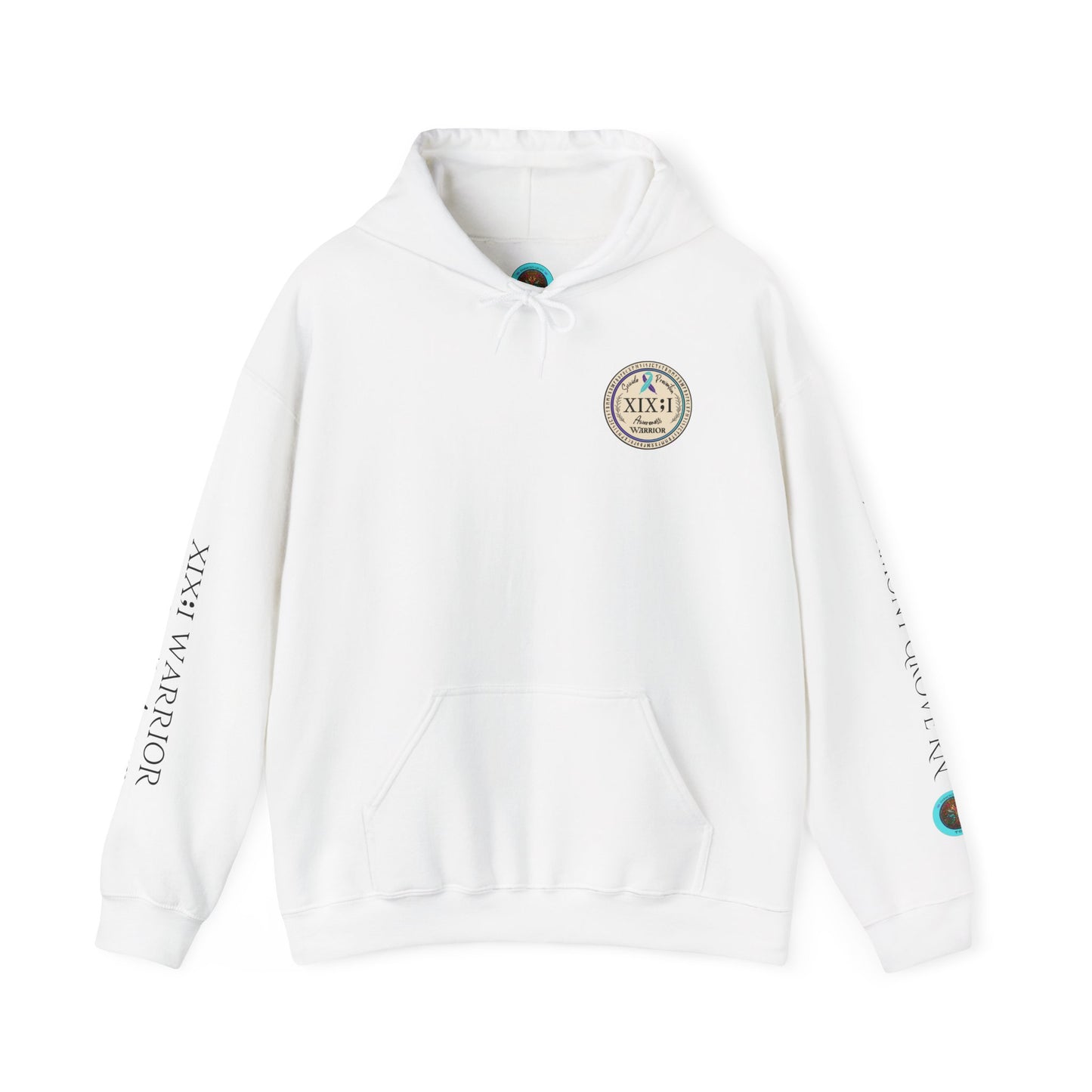 Pullover Hoodie: Suicide Awareness Warrior (XIX;I) Teal & Purple Support Ribbon