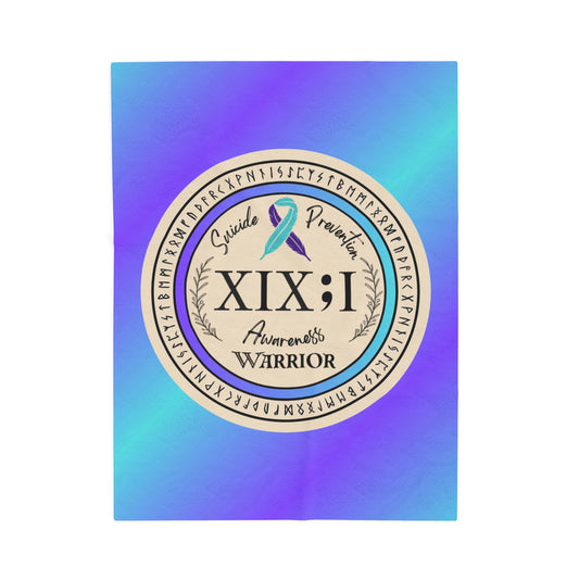 Velveteen Plush Blanket: Vibrant Suicide Awareness Warrior XIX;I Teal & Purple Support Ribbon