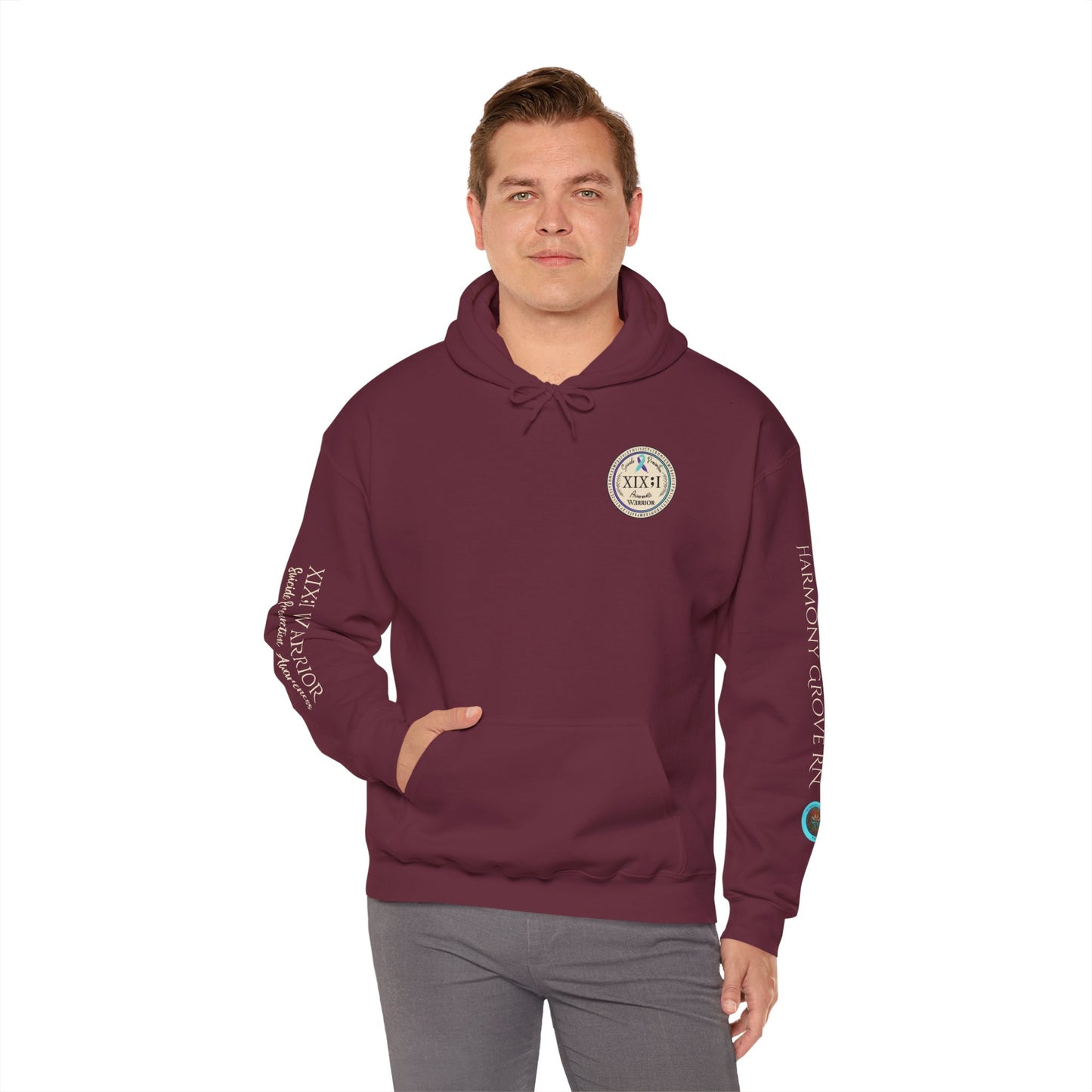 Pullover Hoodie: Suicide Awareness Warrior (XIX;I) Teal & Purple Support Ribbon