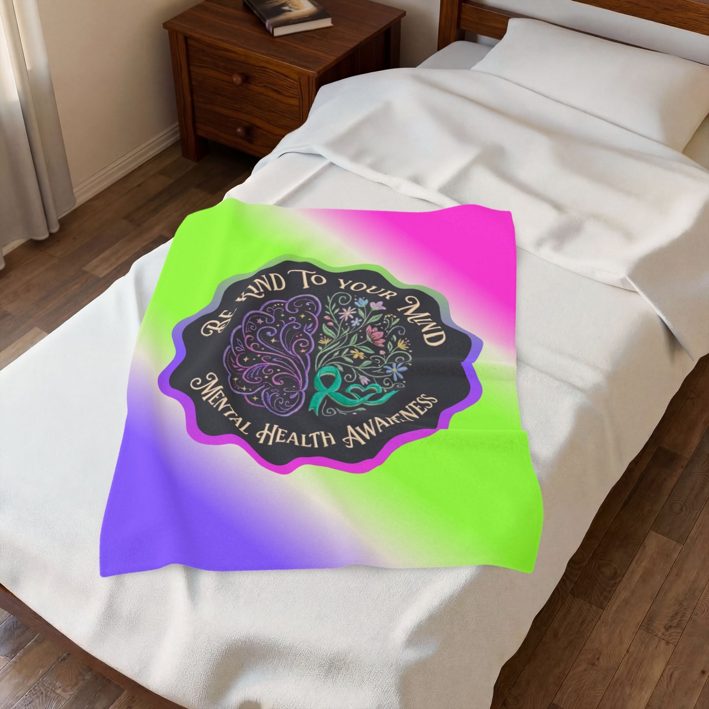 Velveteen Plush Blanket: "Be Kind to Your Mind" Mental Health Awareness Throw