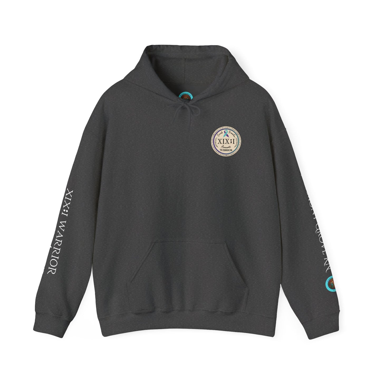 Pullover Hoodie: Suicide Awareness Warrior (XIX;I) Teal & Purple Support Ribbon