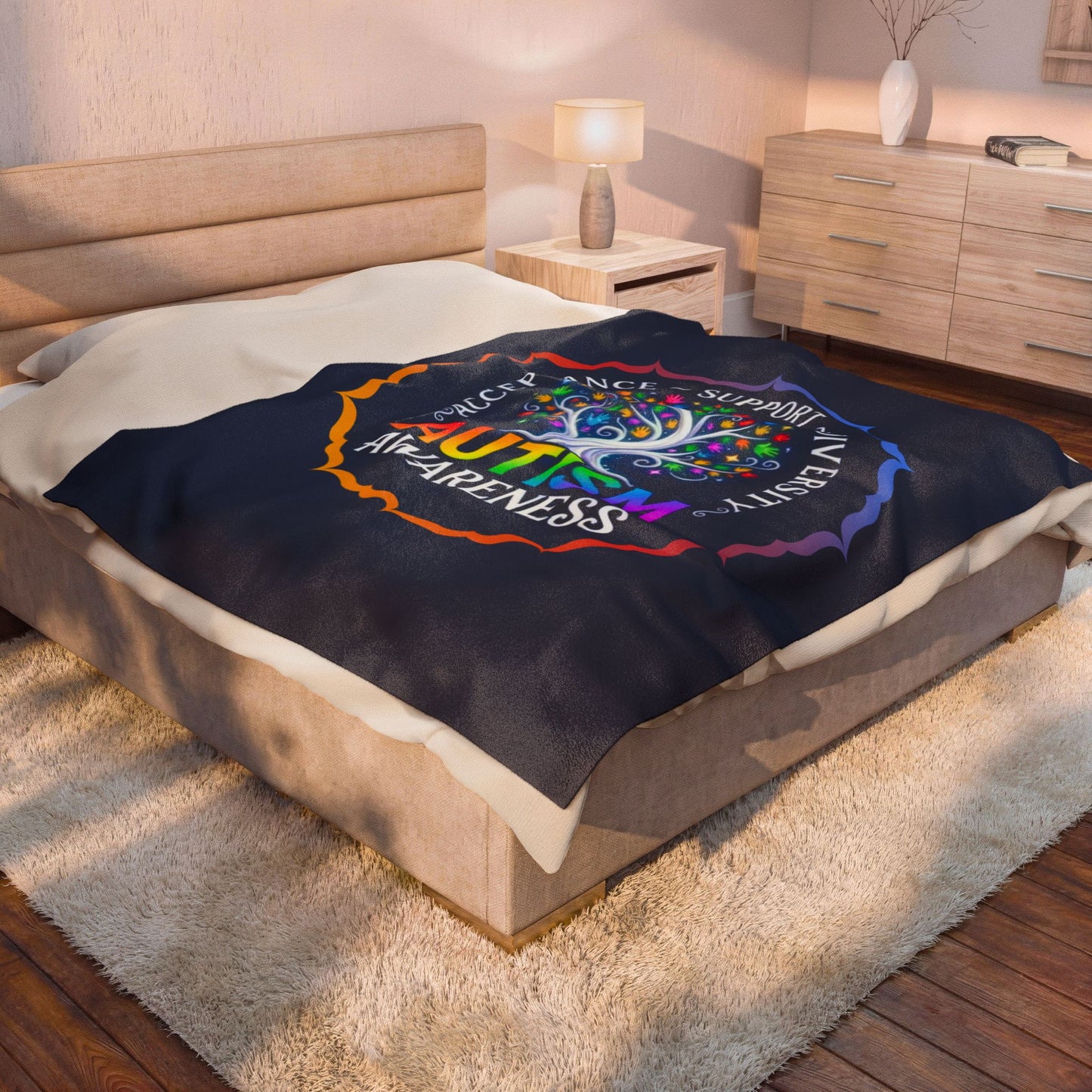 Velveteen Plush Blanket: "Acceptance-Support-Diversity" Autism Awareness