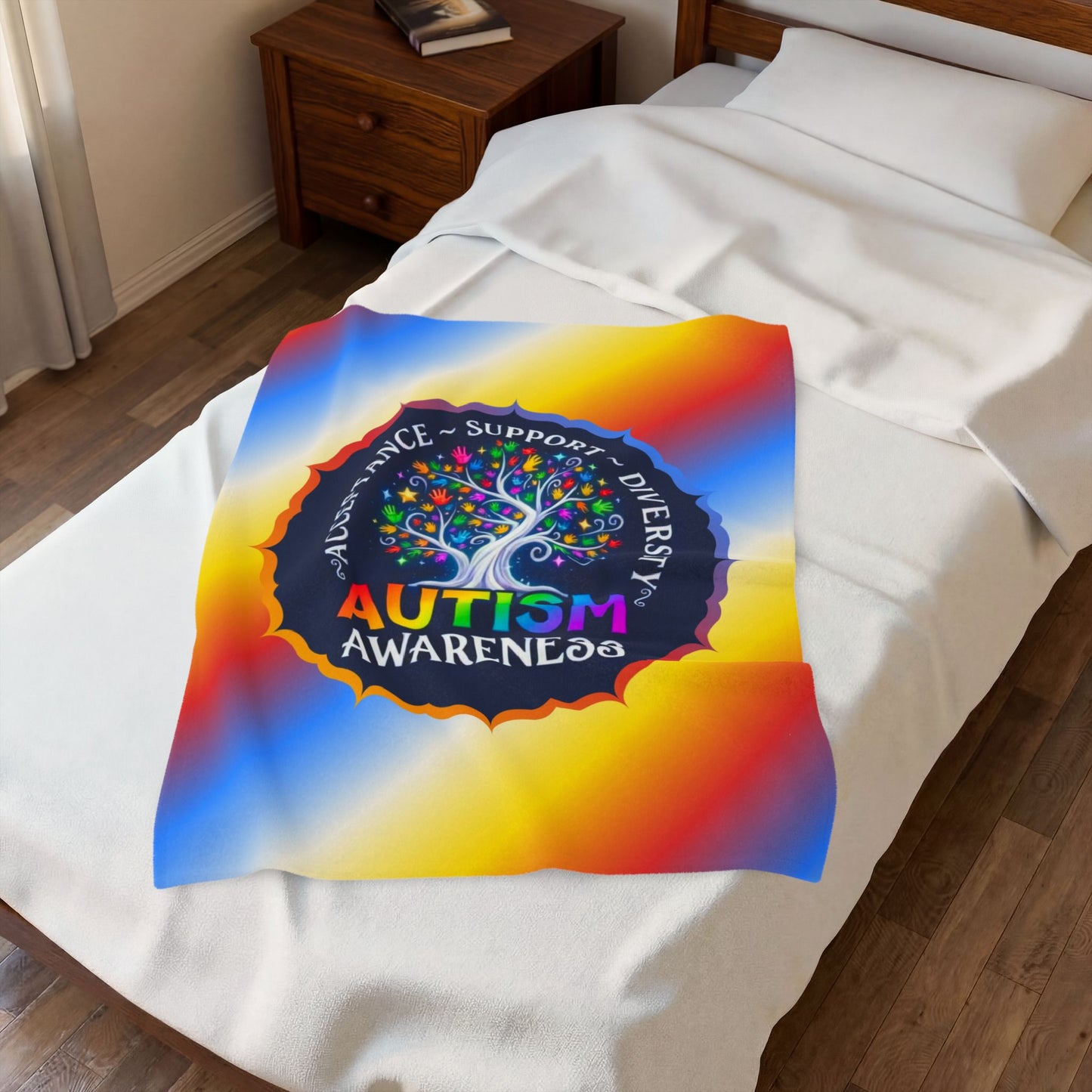 Velveteen Plush Blanket: "Acceptance • Support • Diversity" Autism Awareness