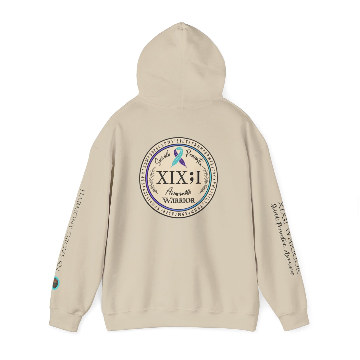 Pullover Hoodie: Suicide Awareness Warrior (XIX;I) Teal & Purple Support Ribbon