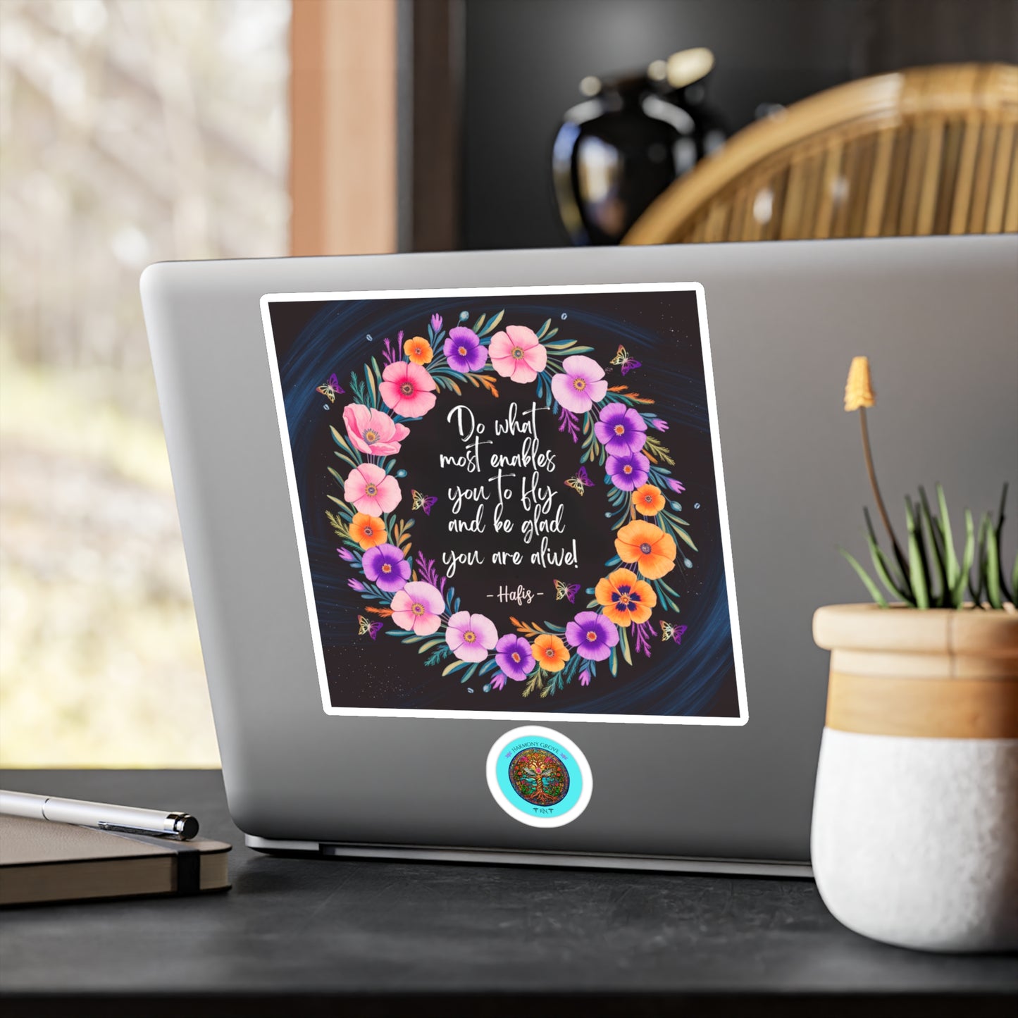 All-Weather Vinyl Decal: Floral Inspirational “Do What Most Enables You To Fly”