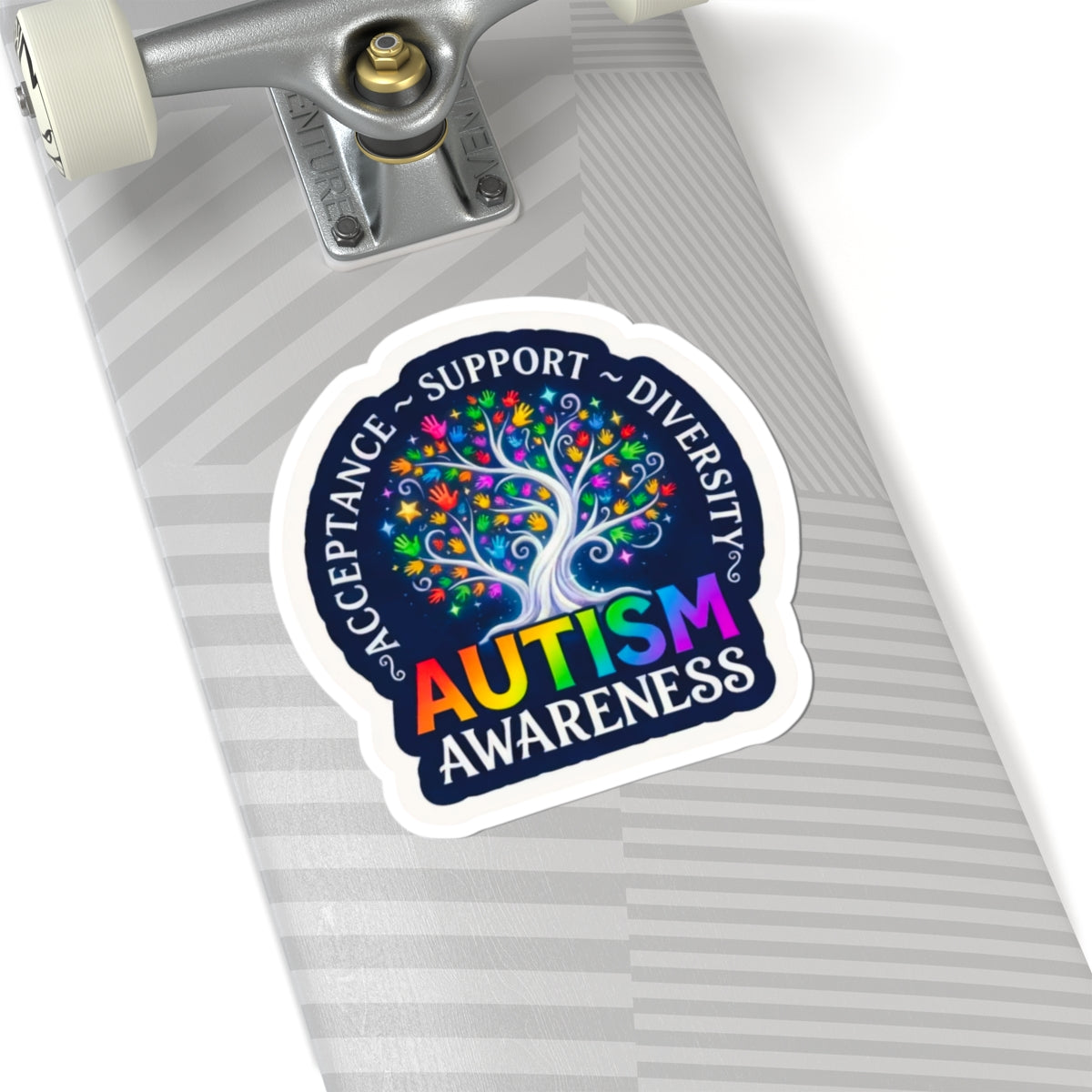 Kiss-Cut Sticker: "Acceptance • Support • Diversity" Autism Awareness Rainbow Tree