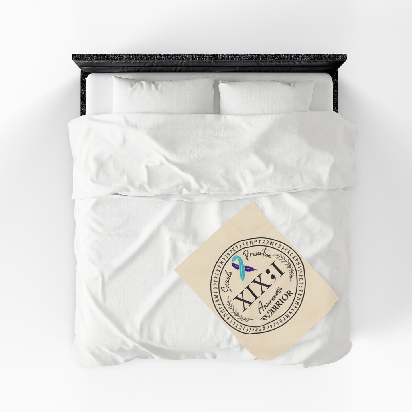 Velveteen Plush Blanket: Serene Suicide Awareness Warrior (XIX;I) Teal & Purple Support Ribbon
